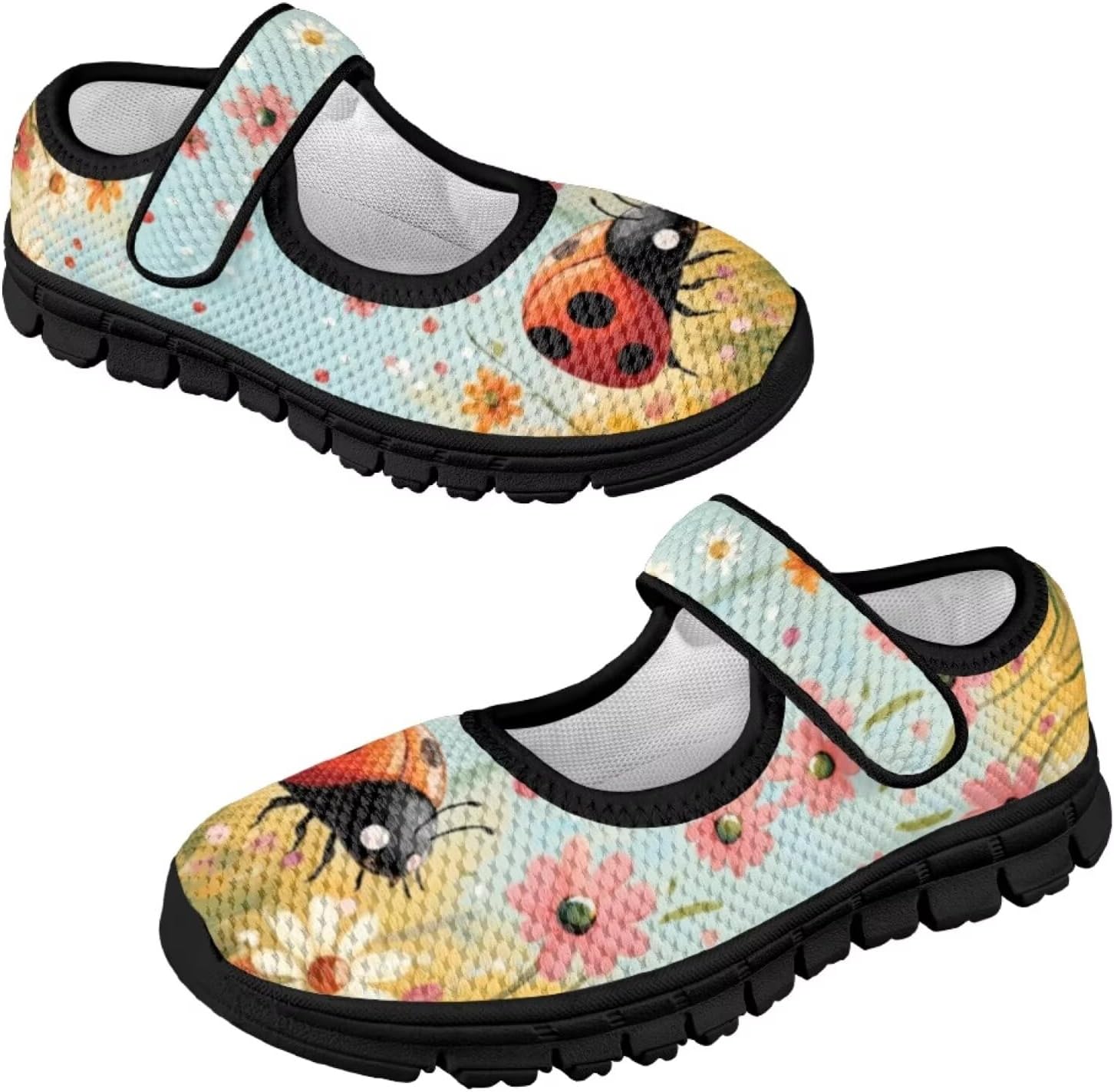 Ladybug Series Girls Mary Jane Shoes Anti-Slip Dress Shoes Kids Soft Sole School Running Shoes for Walking,Traveling,Hiking