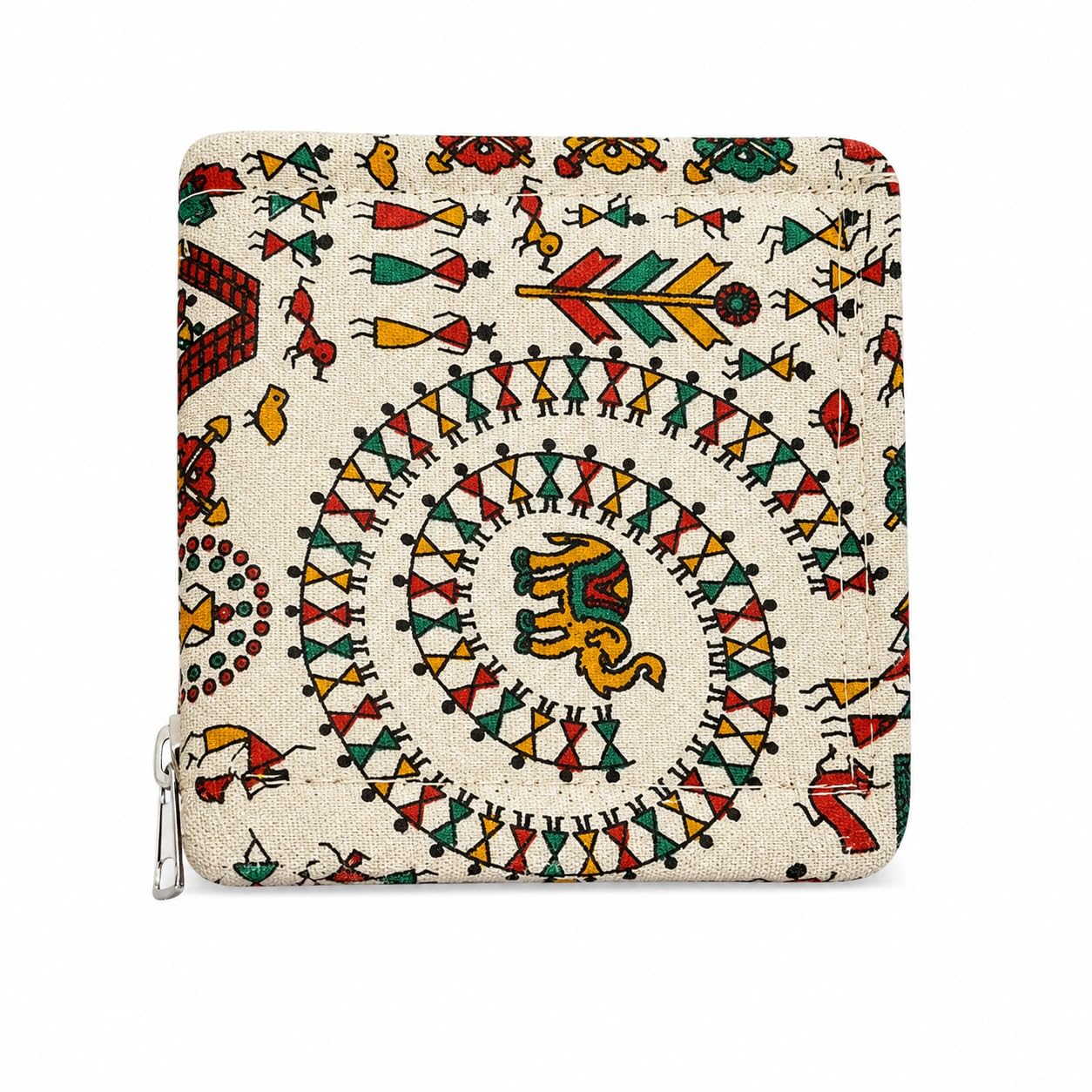 Sky Craft Handmade Warli Art Designer Clutch for Women | Premium Cotton Zip Wallet | Ethnic Printed Multipurpose Pouch for Travel & Daily Use (White)-image-35