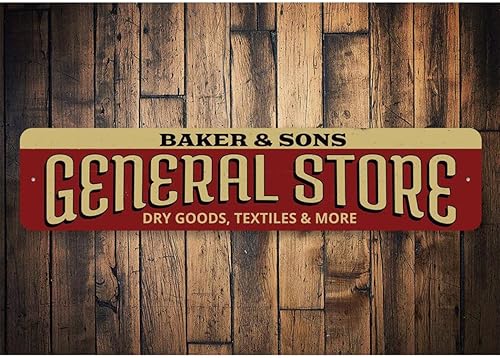 Vista 6 de General Store Dry Goods Textiles & More Mercantile Company - Letrero de aluminio con nombre de tienda, 9 x 36 pulgadas