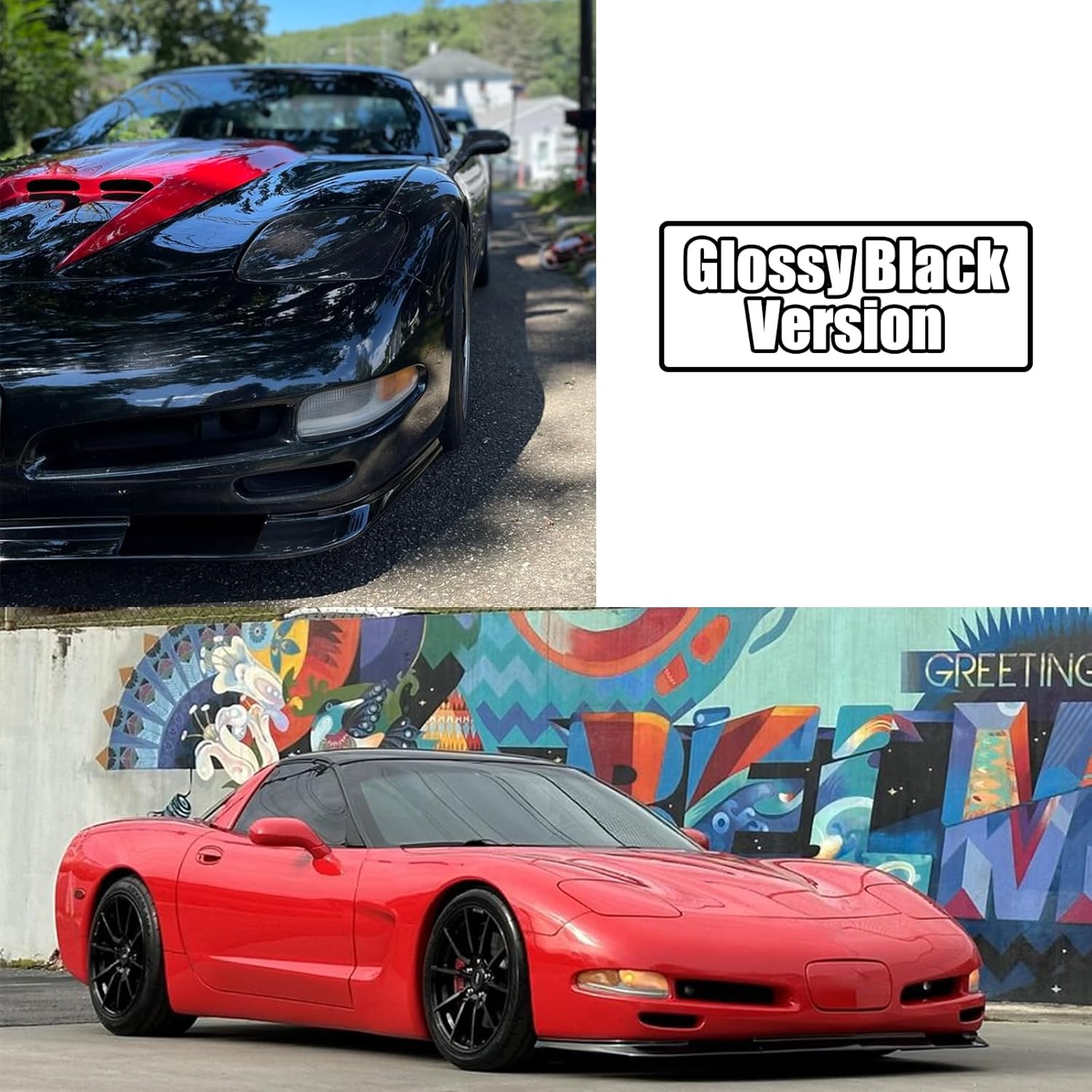 3PCS Front Splitter ZR1 Style Front Bumper Lower Lip for Corvette C5 1997-2004 Front Spoiler Chin (Glossy Black)