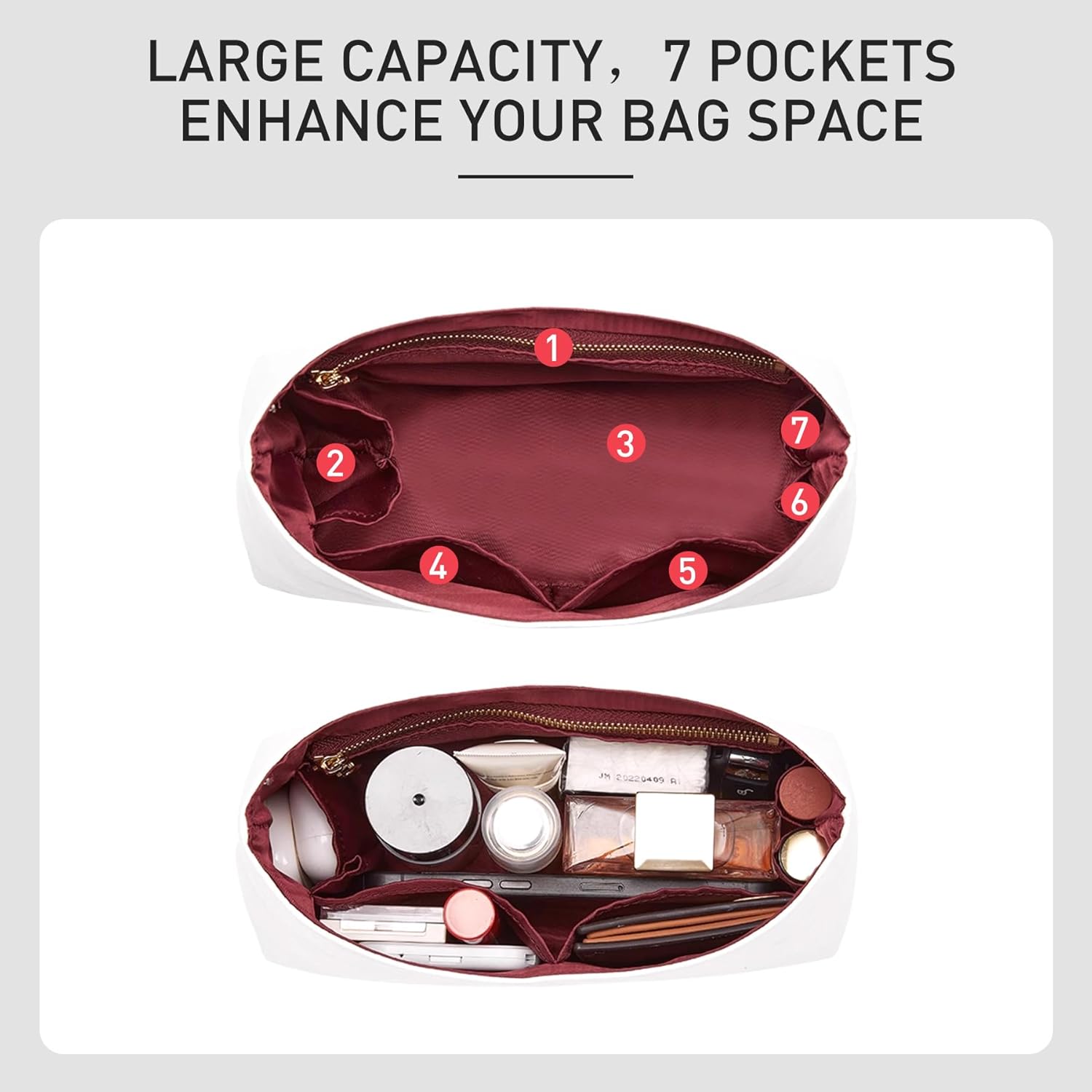 Purse Organizer Insert Compatible with LV Boulogne PM Bag,Upgraded Lightweight Water-Resistant Dupontpaper boulogne bag insert organizer Shaper for Luxury Bags(White-Red) - Image 3