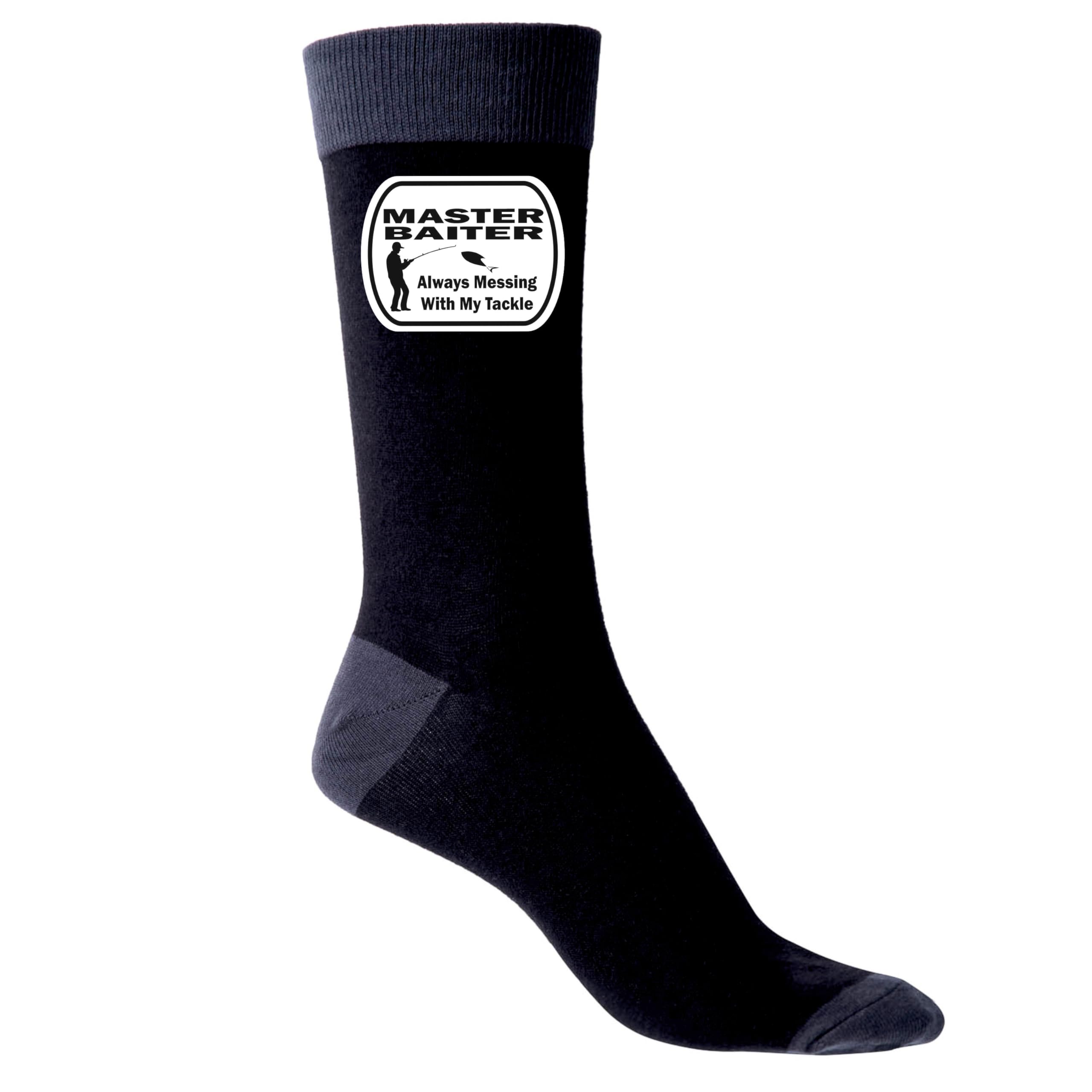 Print4u Men's Black Master Baiter Funny Socks Novelty Fishing Angler's Gift