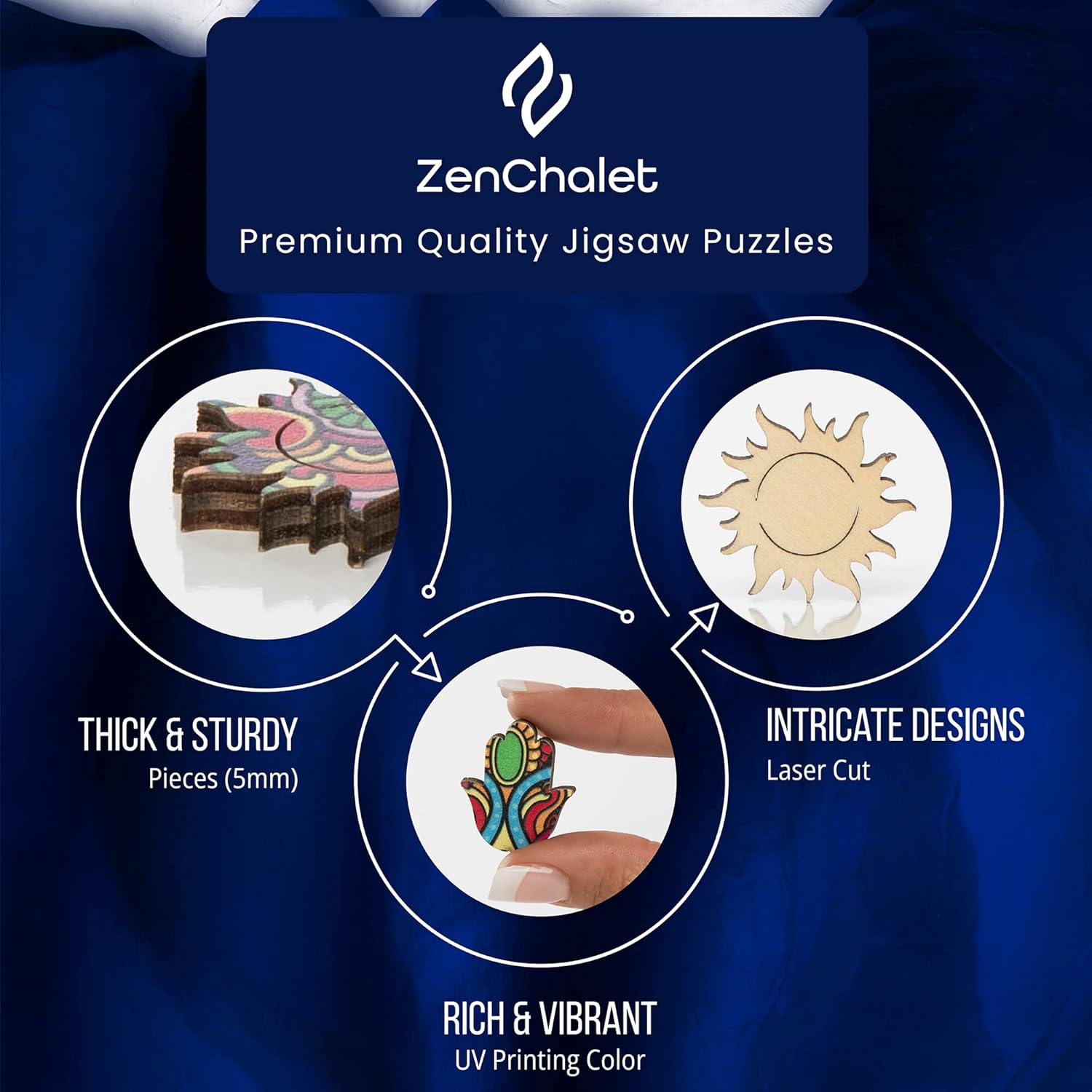 ZenChalet 200 Pcs Hamsa Hand Shaped Wooden Jigsaw Puzzle for Adults - 11.2 x 13 Inches Wood Cut Puzzle Box with 18 Uniquely-Shaped Pieces – Challenging Unique Shaped Jigsaw Puzzle : Toys & Games