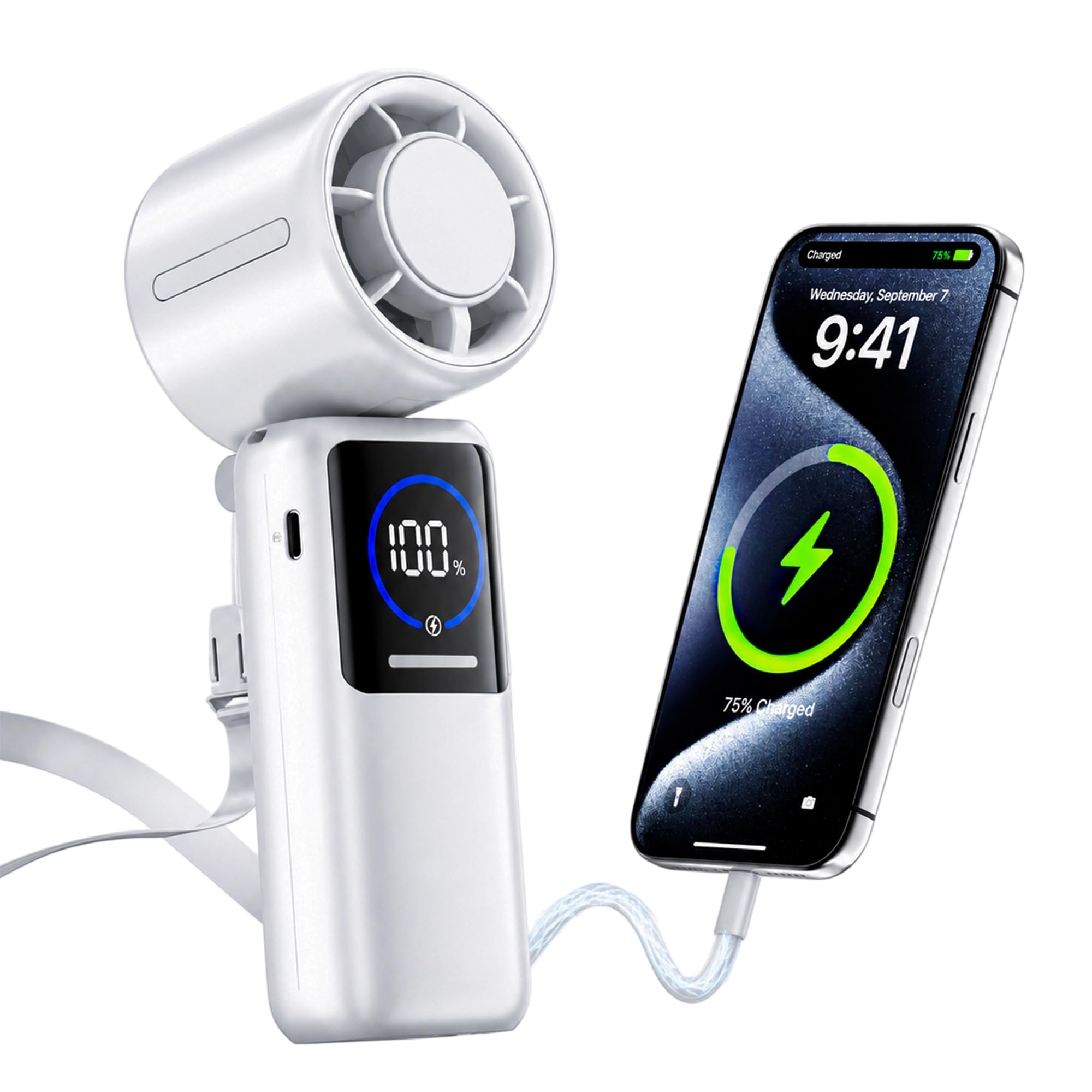 Portable Handheld Turbo Fan,100 Speeds Personal Fan,15000mAh Rechargeable Mini Fan for 50H, 20000RPM 4-in-1 desk fan with Built-in USB-C Cable & Display for Travel Concerts Outdoors Gifts for Women