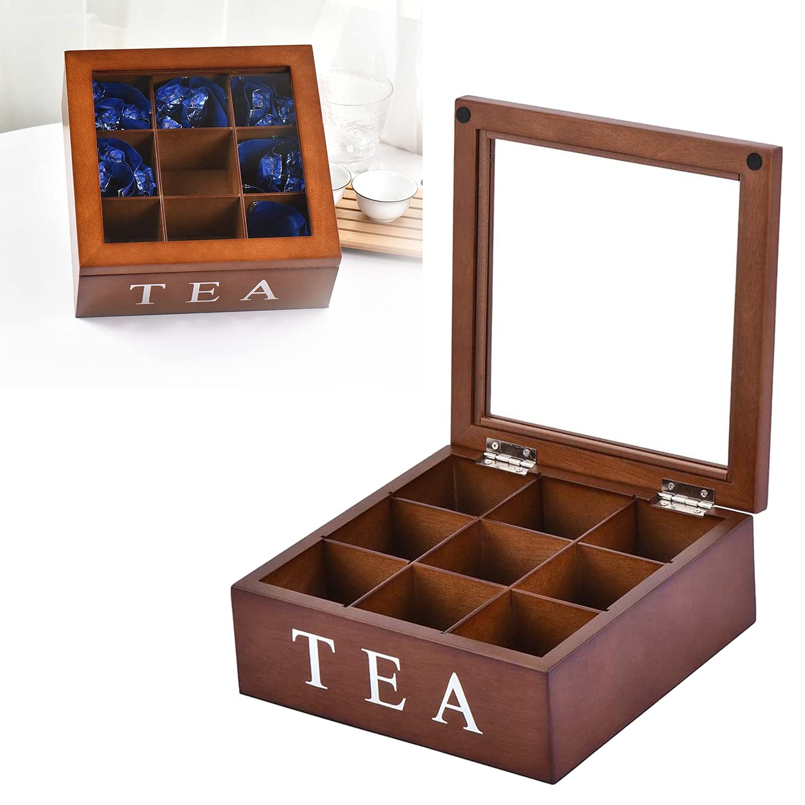 Buy KG Wood Tea Box with Lid, Tea Bag Storage, 9 Compartments Wooden