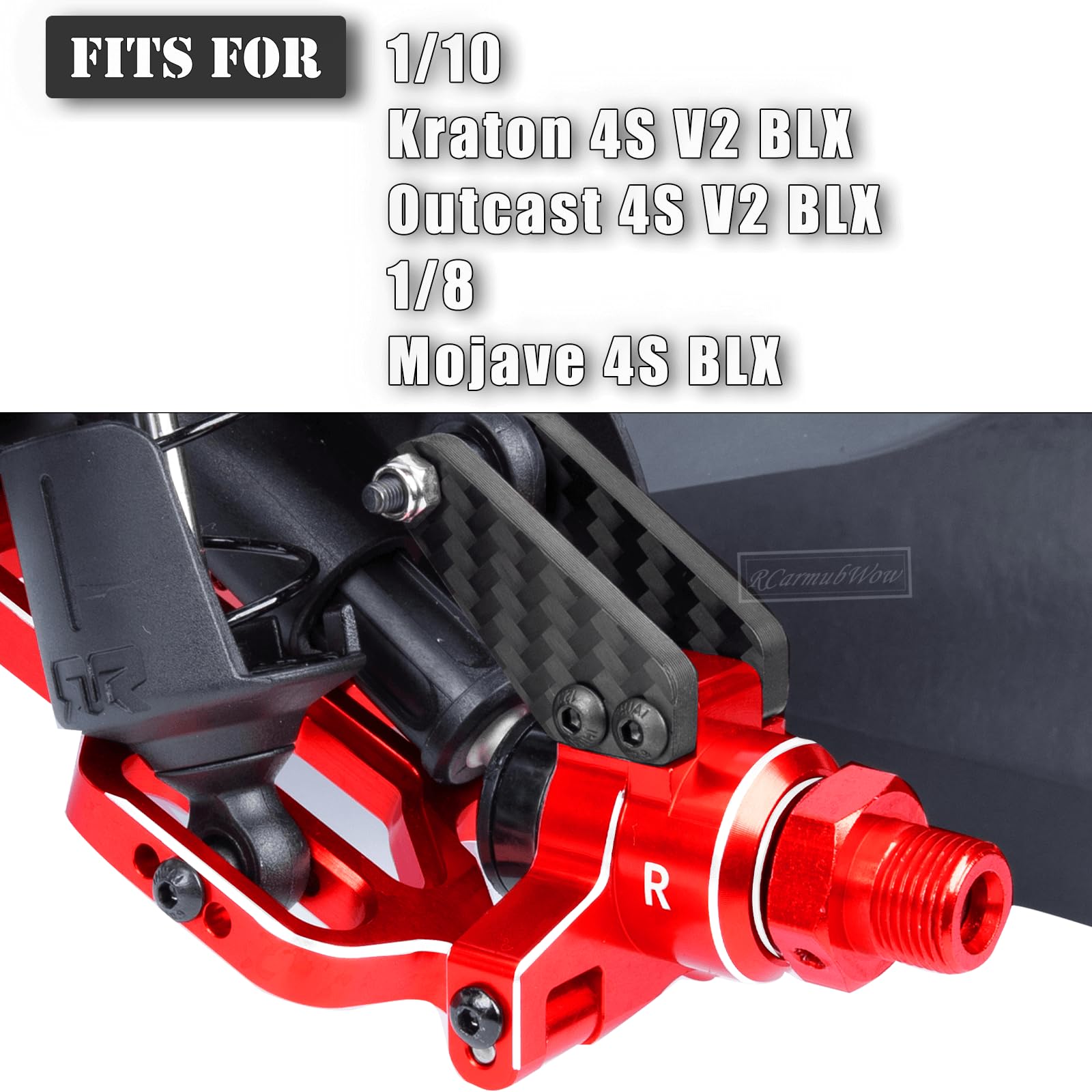 RcarmubWow RC Alloy Aluminium Front Steering Blocks & Caster Blocks & Rear Stub Axle Carriers Upgrades Part for 1/10 Kraton 4S BLX,Outcast 4S BLX,1/8 Mojave 4S BLX,Red
