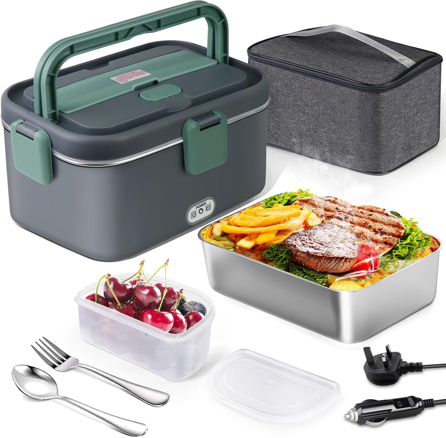 AUTOPkio Electric Lunch Box 1.8L 80W, 12V/24V/220V Upgraded Large Heated Lunchbox