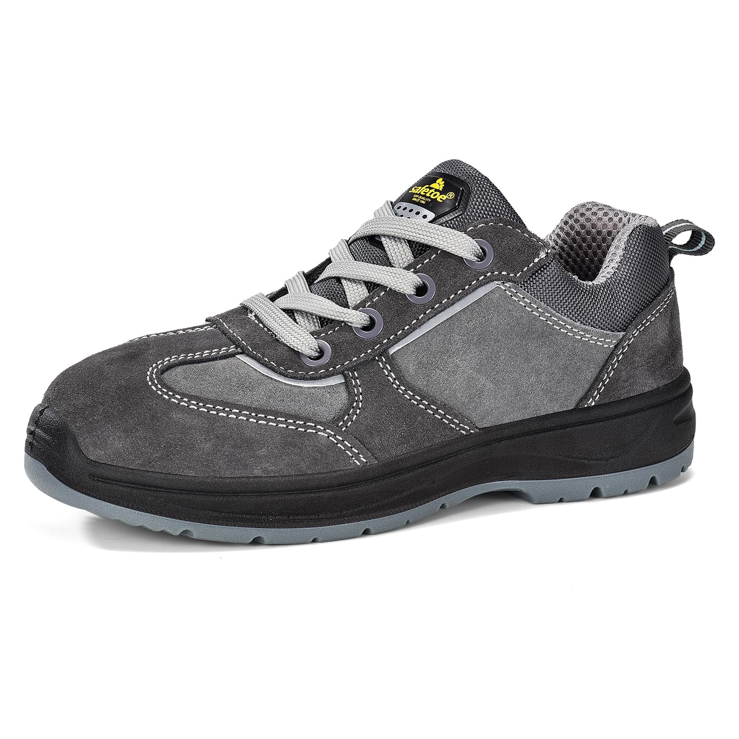 SAFEYEAR Stivali da lavoro leggeri da donna, neri Site Lady senza lacci Dealer scarpe da ginnastica di sicurezza, 4E Wide Fit Composite Toe Cap, pelle impermeabile S3 resistente, comoda soletta in gel