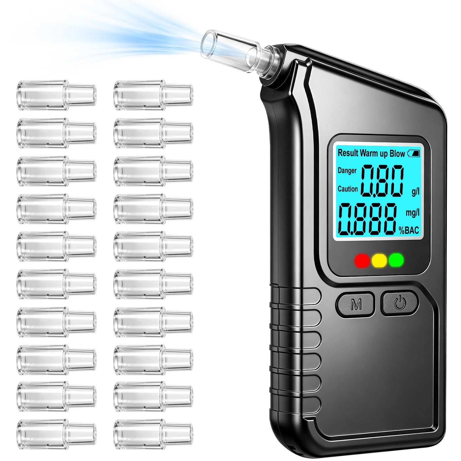 Portable Breathalyzer for Alcohol, Digital BAC Tester with 20 Mouthpieces