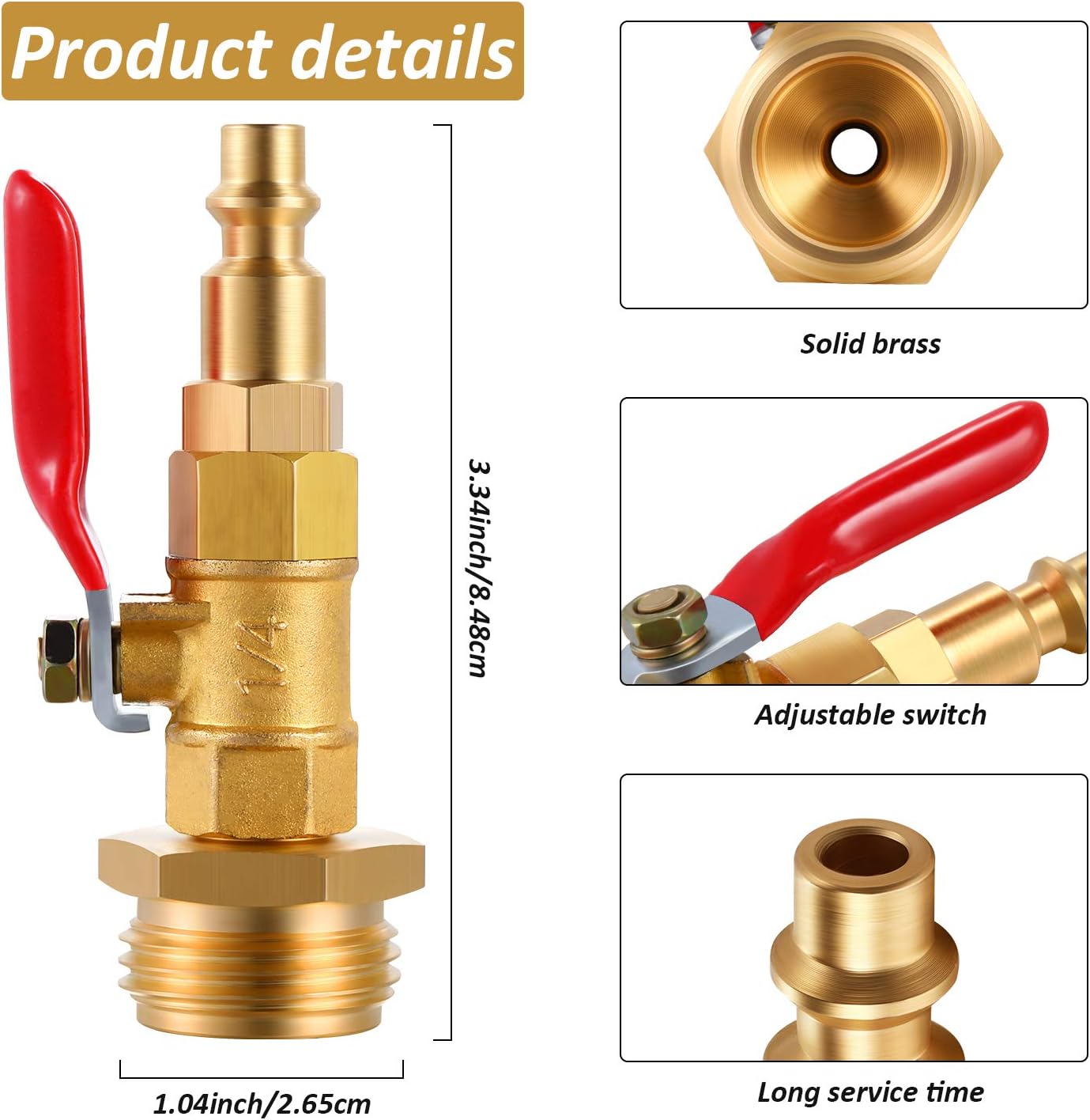 Hotop Brass Winterize Blowout Adapter with 1/4 Inch Quick Connect and 3/4 Inch GHT Thread, Ball Valve, Easy Blow Out Water to Winterize RV, Camper, Boat, Travel Trailer