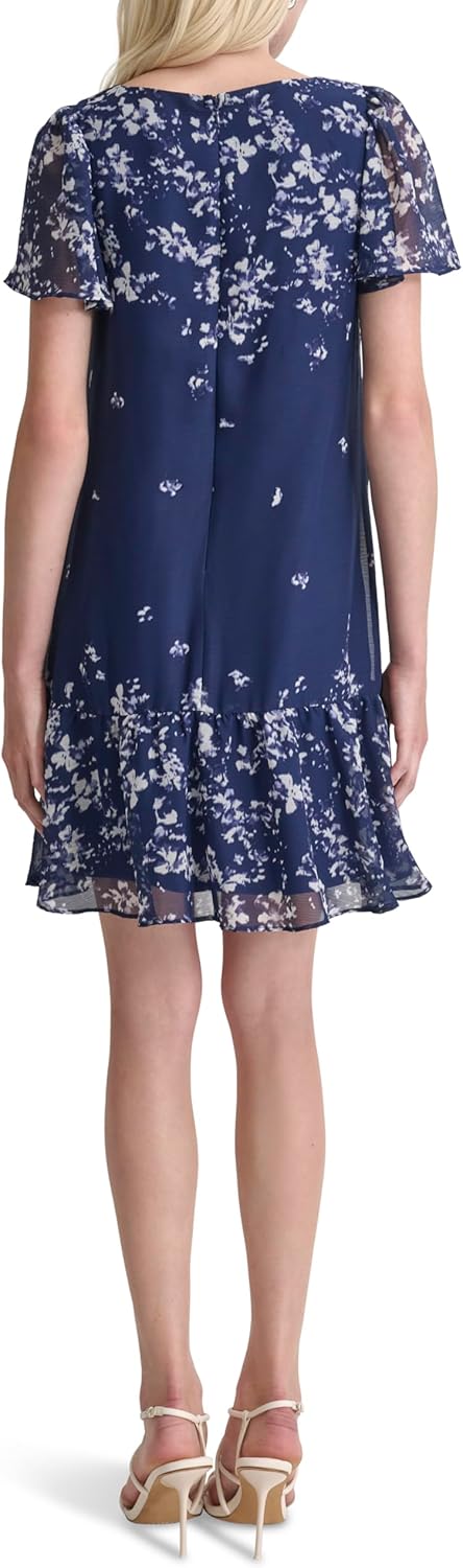 DKNY Womens Flutter Sleeve Ruffle Hem Shift Mini Dress - Image 4