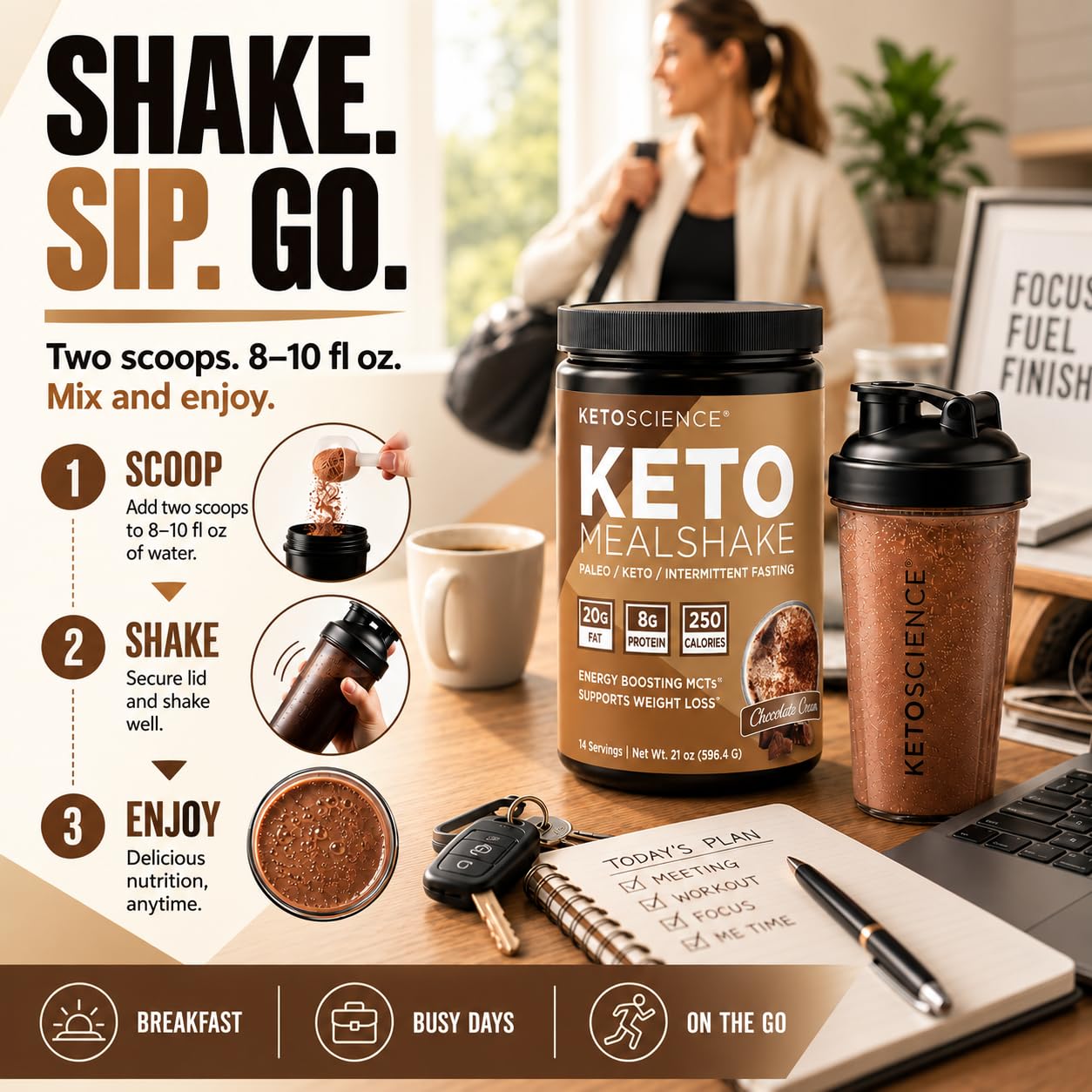 Keto Science Keto Shake Powder – Chocolate Meal Replacement with MCT Oil, Collagen, Protein – Keto Diet Supplement for Weight Loss – 14 Servings — Amazon image 5