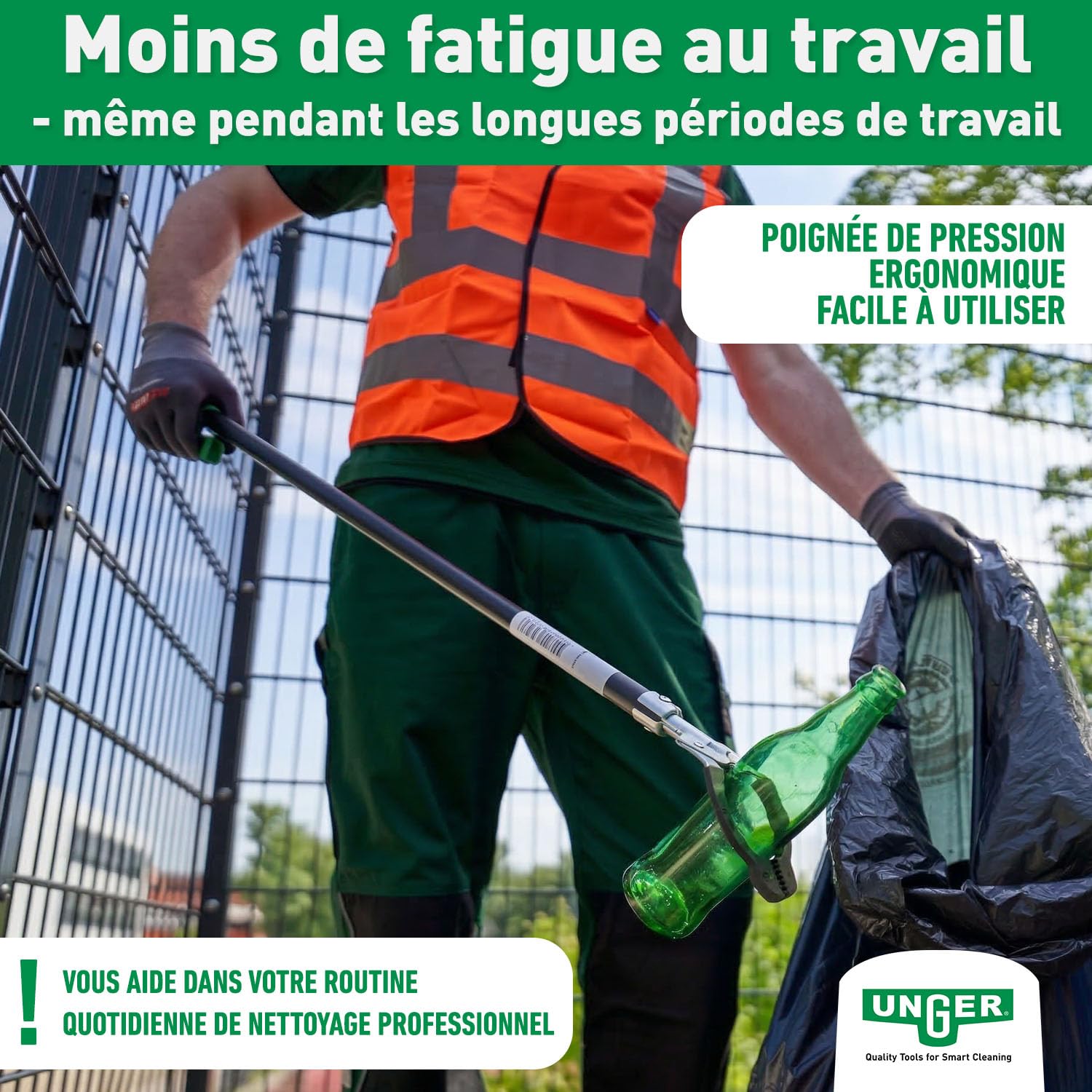 UNGER NiftyNabber Pro NN400 Pince à déchets multifonction avec poignée en caoutchouc 40 cm