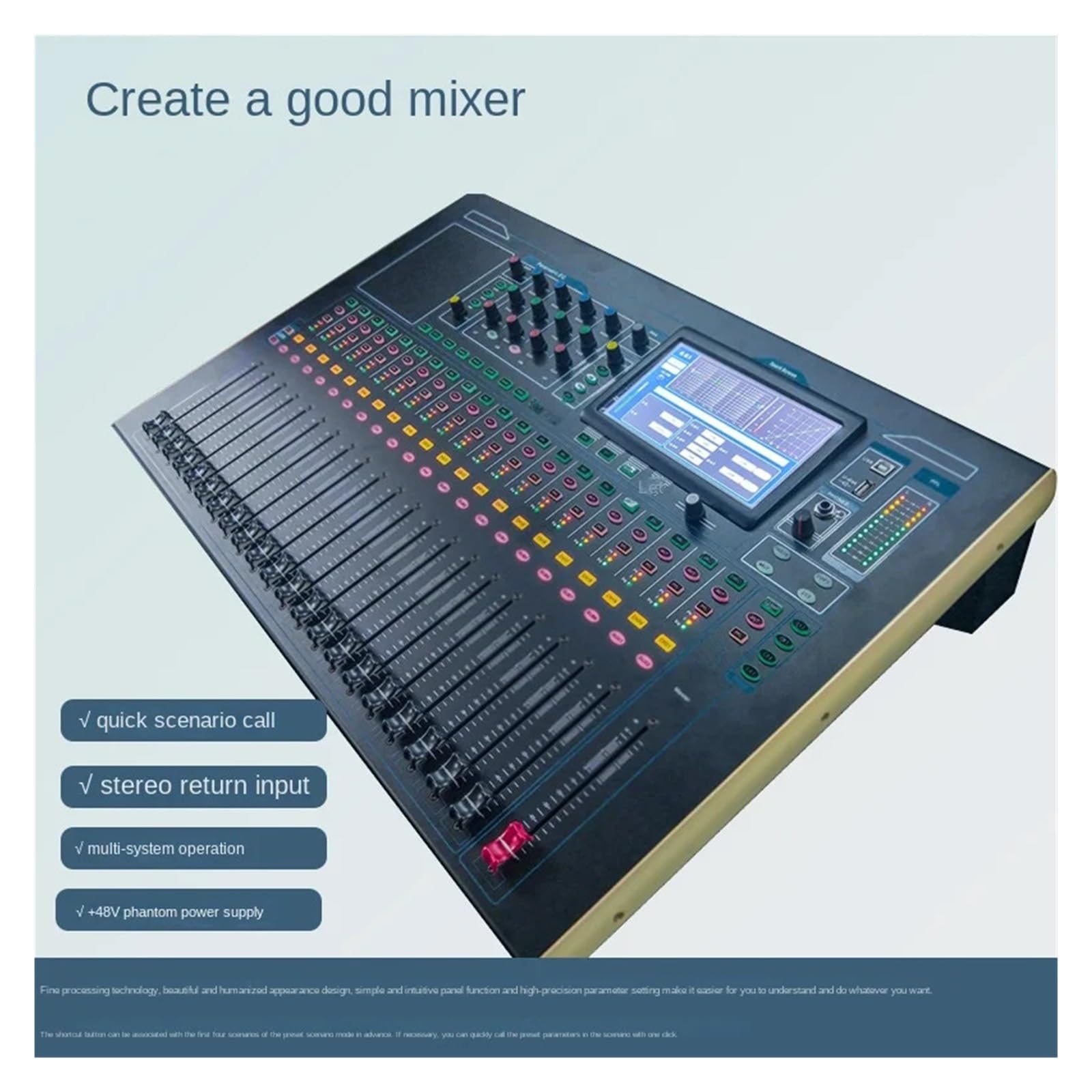 V32 Professioneller Digitalmixer 32-Kanal-Elektrofader Audio-Mischpult Sound Table Equalizer Effektor Bühnenperformance für Aufnahmestudio