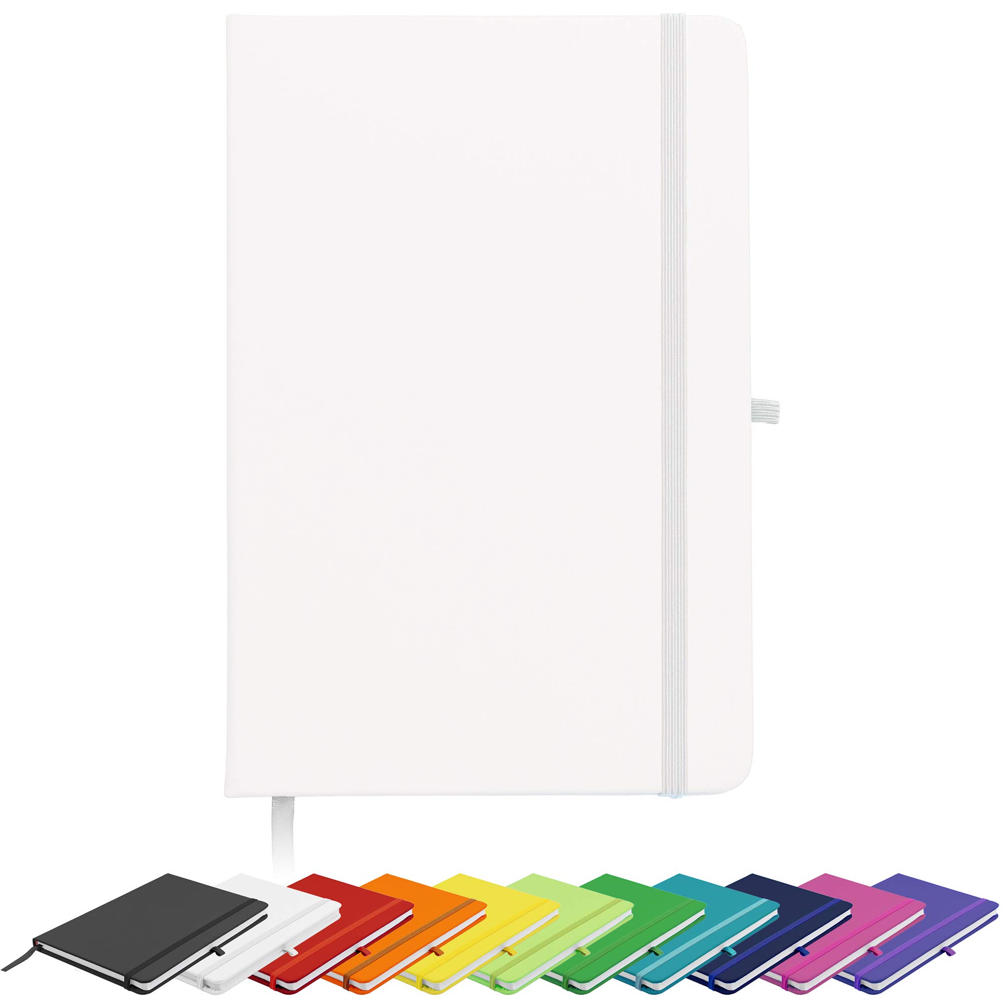 Savvy Bee Blanco Basic A5 Unlined Plain Page Notebook New Hardback Journal with pen loop, elastic closure, ribbon marker and pen loop Notepad Note Book Notes Diary Pad (White)