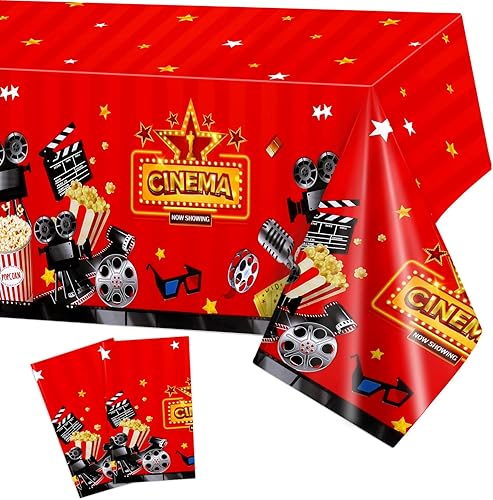 PHOGARY Paquete de 2 manteles de noche de cine para decoración de fiesta nocturna de cine, mantel rectangular de plástico desechable para fiestas