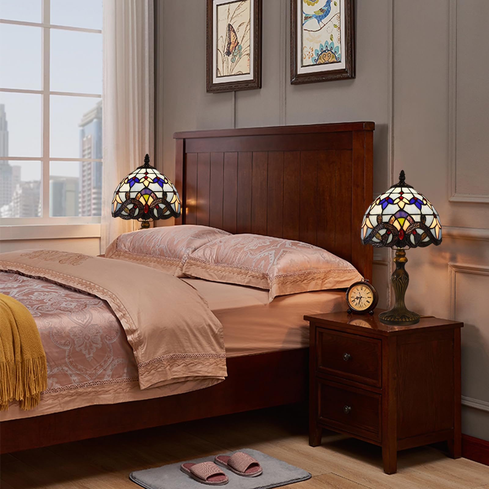 Lampada Tiffany da Tavolo con Paralume in Vetro Colorato per Soggiorno, Camera da Letto, Studio e Tavolino da Caffè