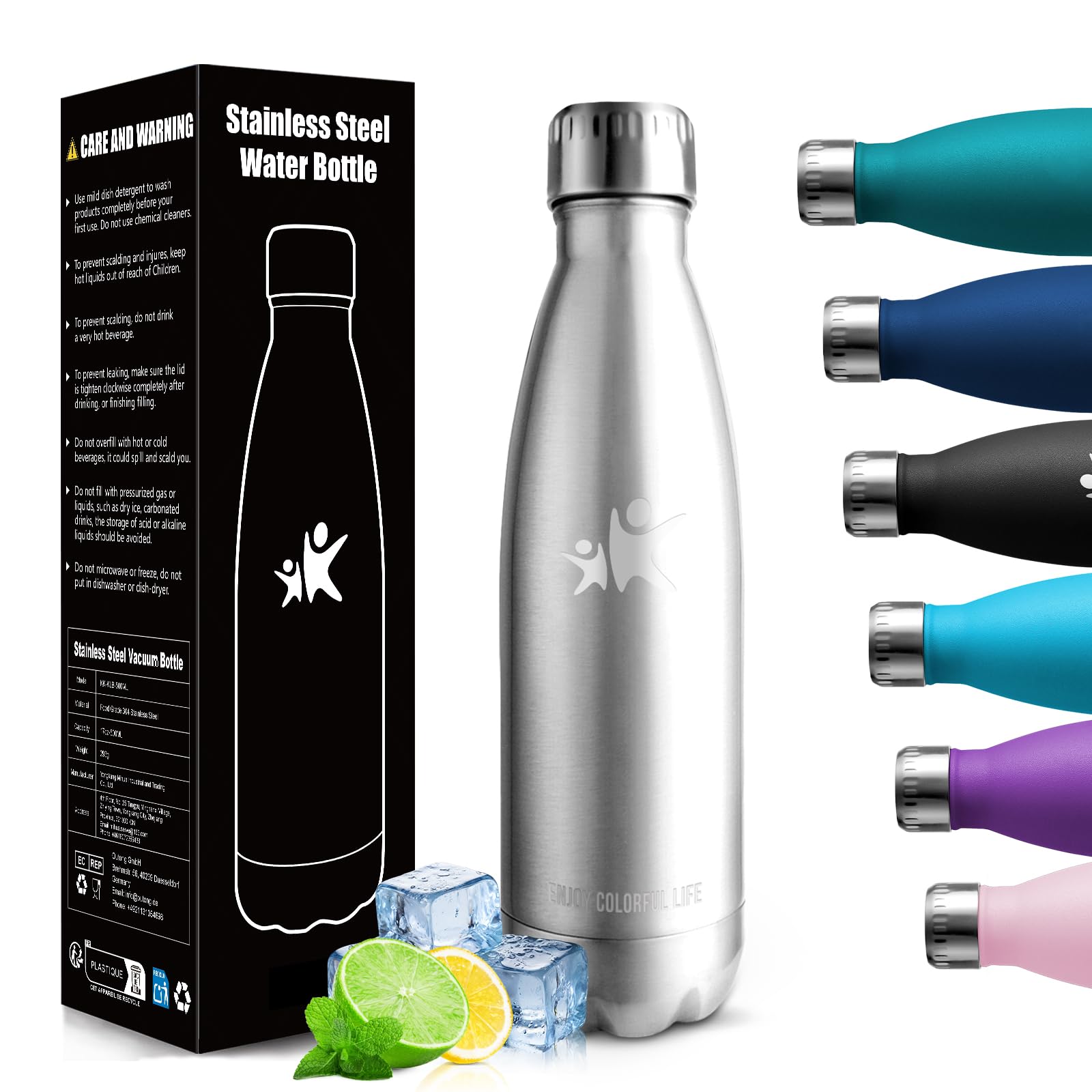HoneyHolly Trinkflasche Edelstahl, Thermosflasche 500ML, BPA-frei Auslaufsichere Vakuum Isolierte, Thermoskanne, Doppelwandige Wasserflasche für Fahrrad, Reisen, Sport, Yoga, Camping, Fahrrad