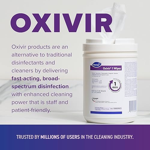 Miniatura 10 de Diversey - Oxivir 1 toallitas de limpieza desinfectantes listas para usar (100850923) - Tamaño de 6 x 7 pulgadas - 160 unidades (paquete de 12 botes)