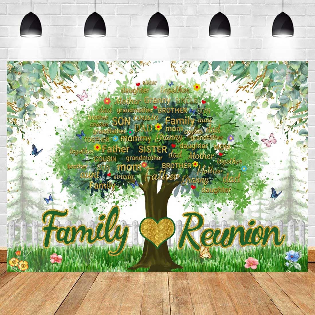 Toile de fond pour réunion de famille - Décoration de fête de famille - 3 x 2,1 m - Pour cabine photo - Membres de l'arbre généalogique - Bannière de photographie