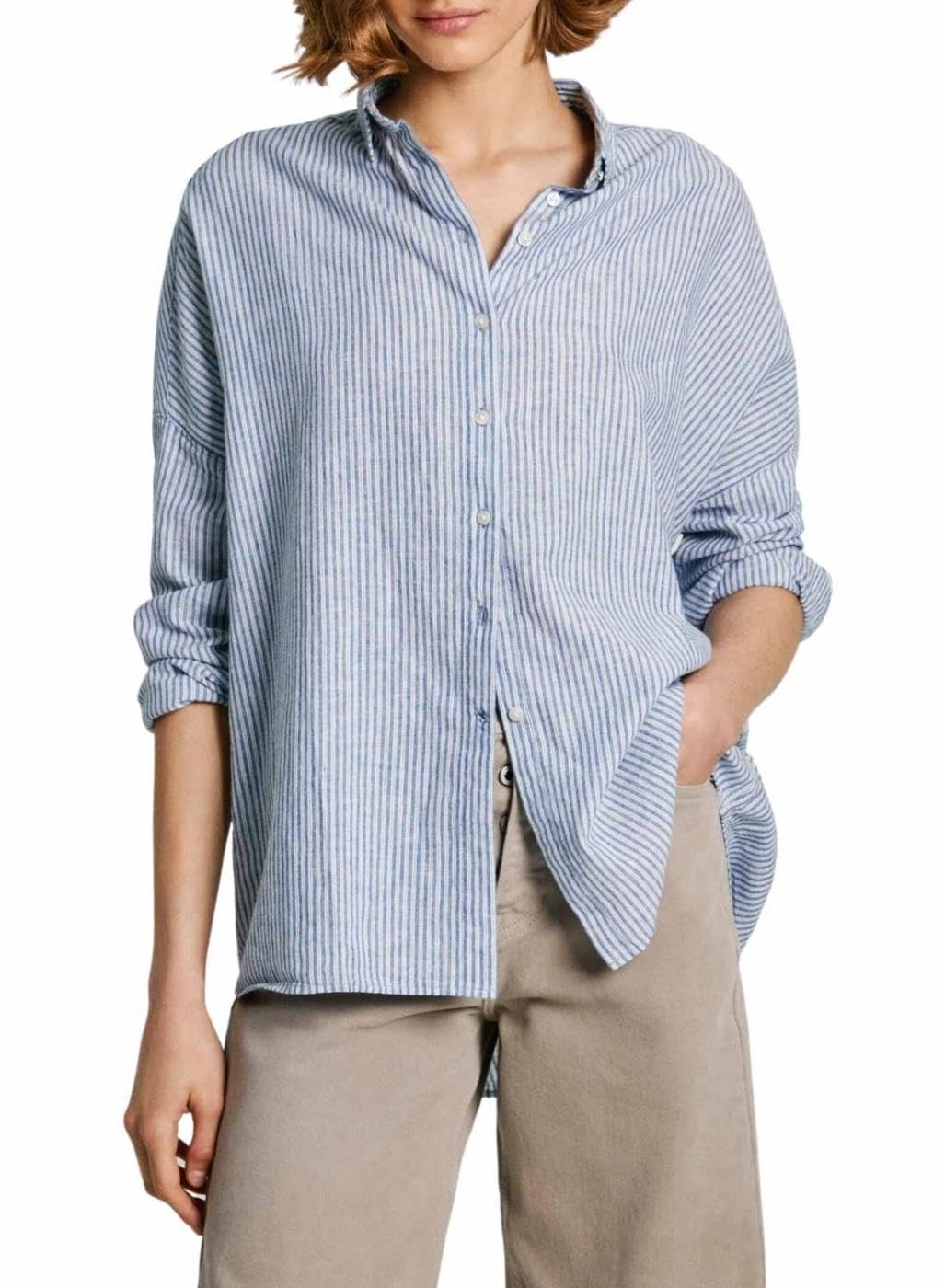 Pepe Jeans Damen Poemy Hemd – Blumenprint Chiffonbluse Mit Mao-Kragen, Langarm