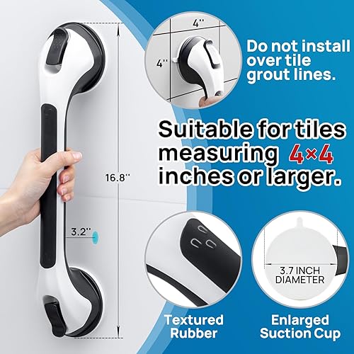 Miniatura 4 de LEVERLOC Paquete de 2 barras de agarre para bañeras y duchas, asas de ducha con succión fáciles de instalar para baño, pasamanos extraíbles para