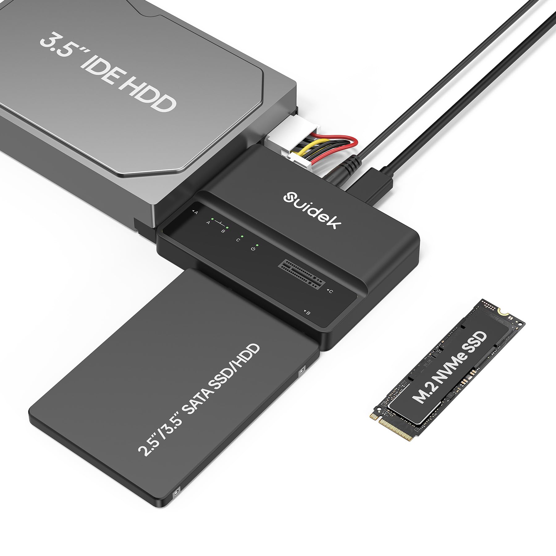 SUIDEK NVMe M.2 to SATA Adapter, USB 10 Gbps Hard Drive Reader Tool Free PCIe NVMe