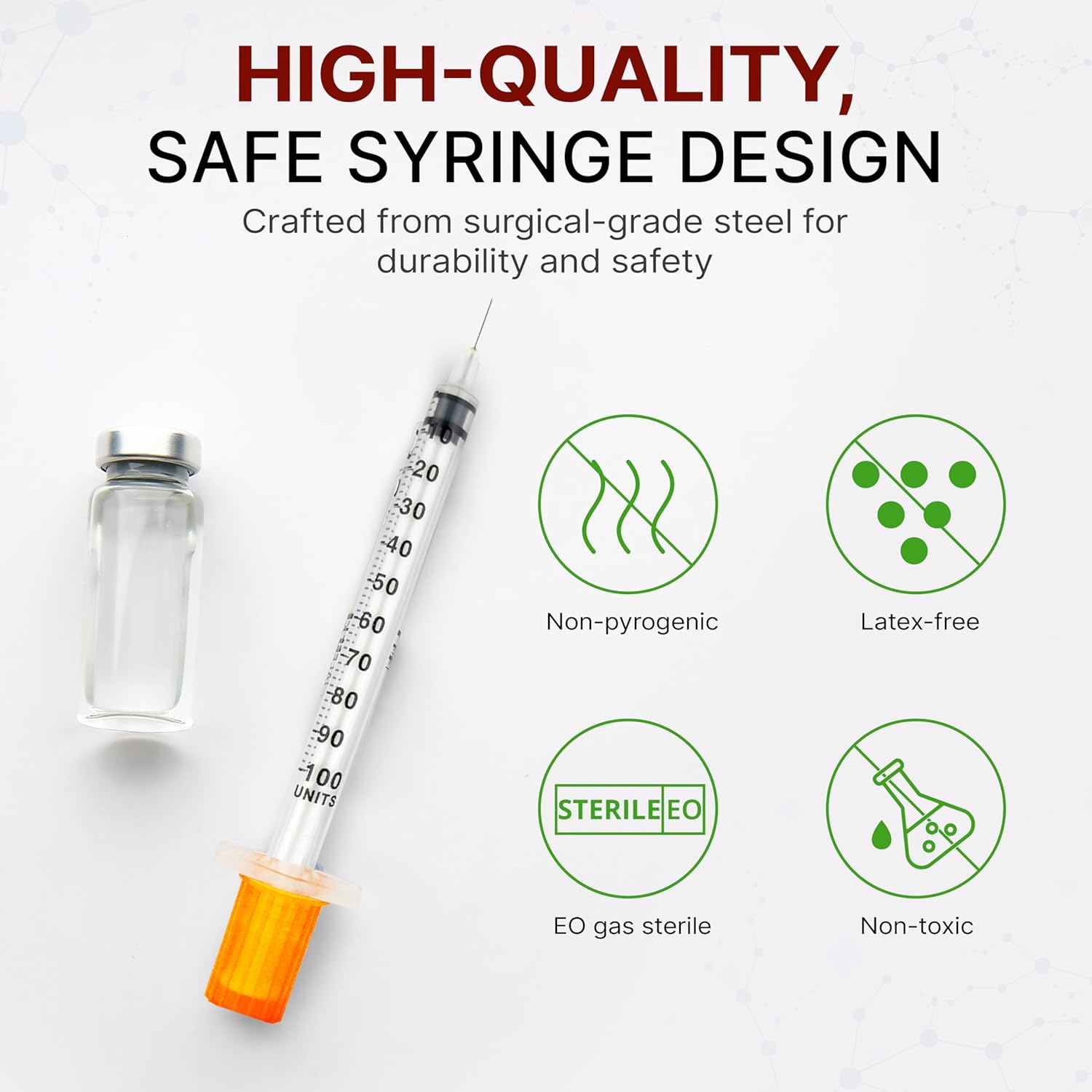 Advocate Insulin Syringe 31G 1cc 5/16 Inch, Box of 100 Surgical-Steel Needles with Clear Unit Markings and Smooth Plunger, Sterile Single-Use Diabetic Supplies, 1ml Jeringas para Insulina