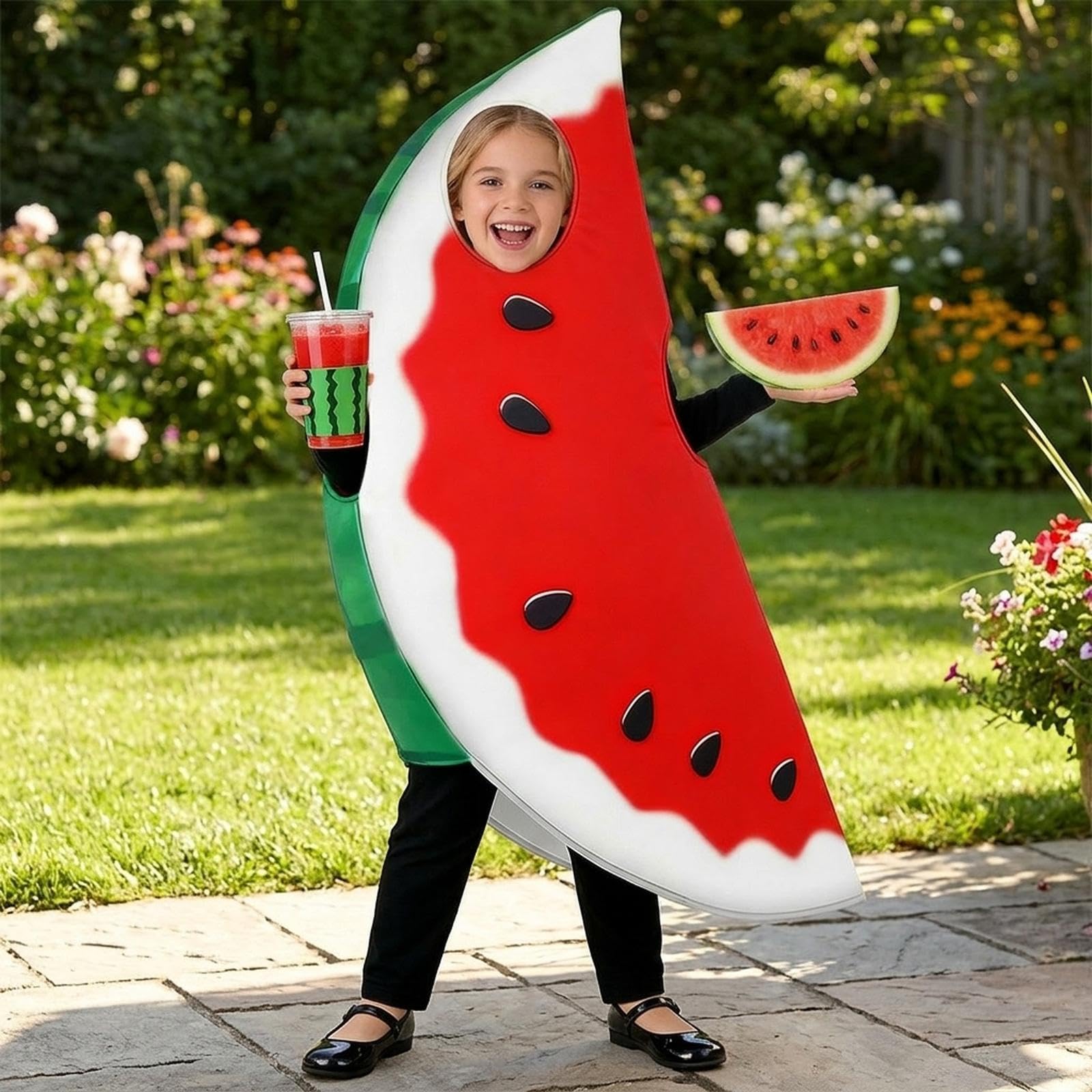 2 Stück Wassermelonen Kostüm Kind Faschingsoutfit Fruchtverkleidung Party Verkleidungsset mit Weicher Polsterung Aus Pflegeleichtem Polyester für, M