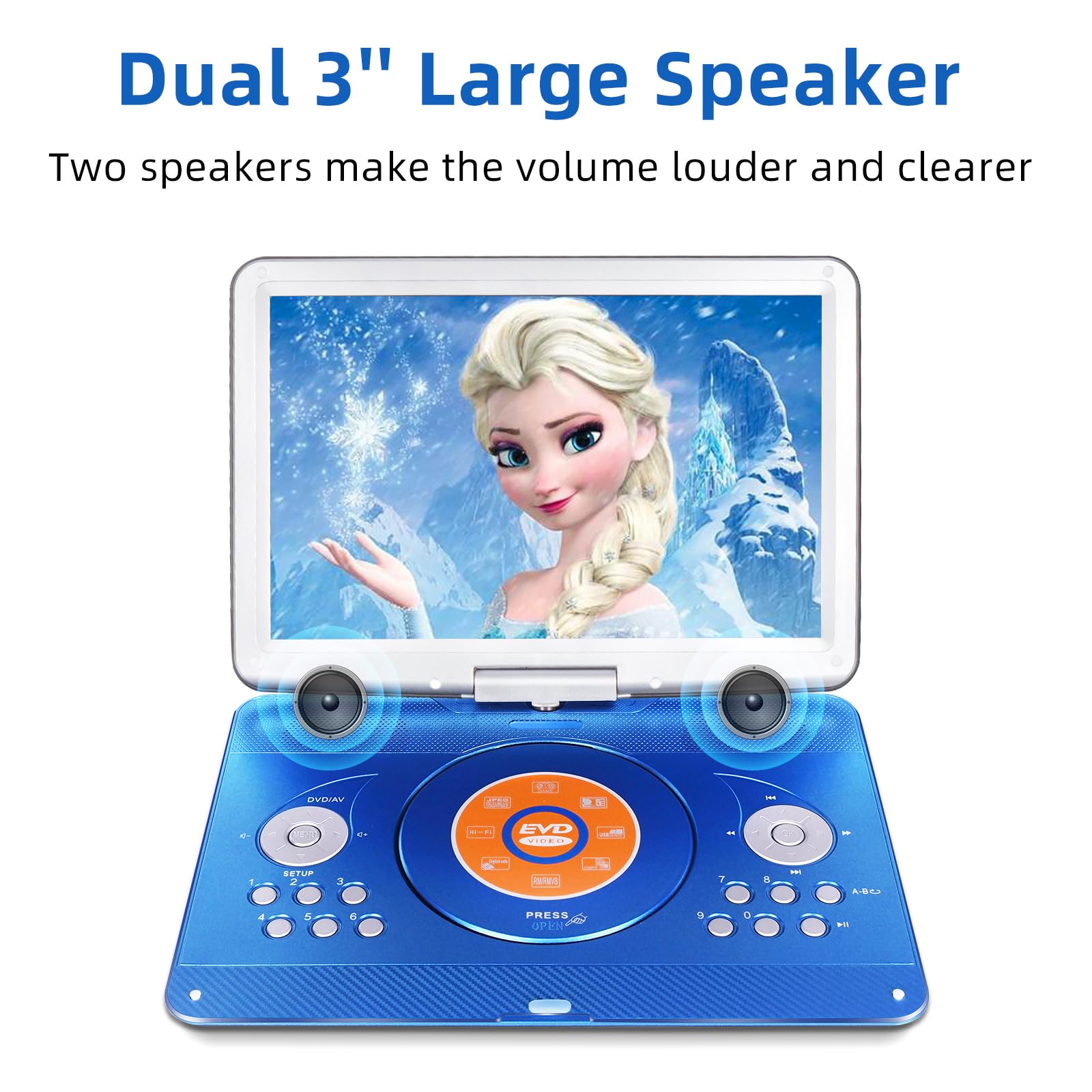 HotHat - Lettore DVD portatile da 16,9 pollici con schermo girevole da 14,1 pollici con batteria ricaricabile da 6 ore per bambini, sincronizzazione TV, supporto