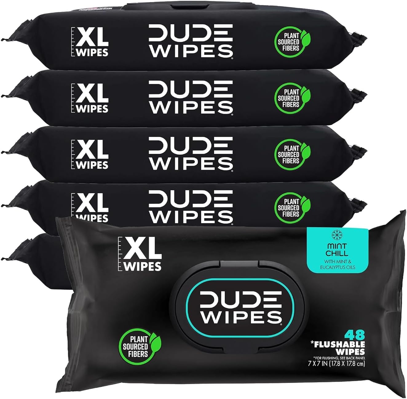 DUDE Wipes - Flushable Wipes - 6 Pack, 288 Wipes - Mint Chill Extra-Large Adult Wet Wipes - Vitamin-E, Aloe, Eucalyptus & Tea Tree Oils - Septic and Sewer Safe