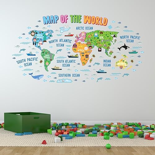Miniatura 2 de Pegatinas de pared de mapa del mundo, autoadhesivas, autoadhesivas, calcomanías de vinilo para bricolaje, guardería, habitación de niños, decoración