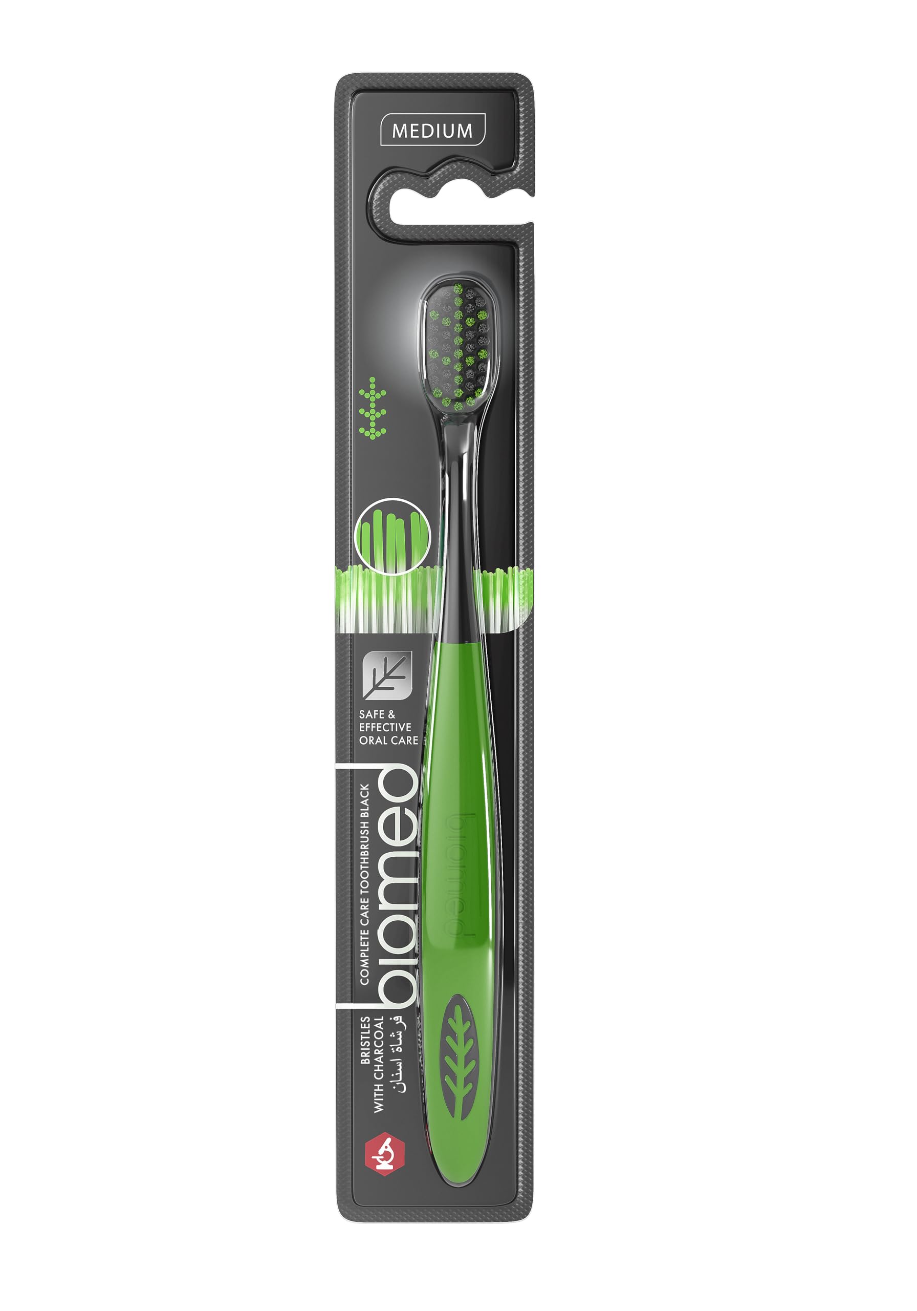 Black Charcoal | Medium Bristles with Rounded Tips, BPA Free | for Whitening, Sold in Blue or Green Colours