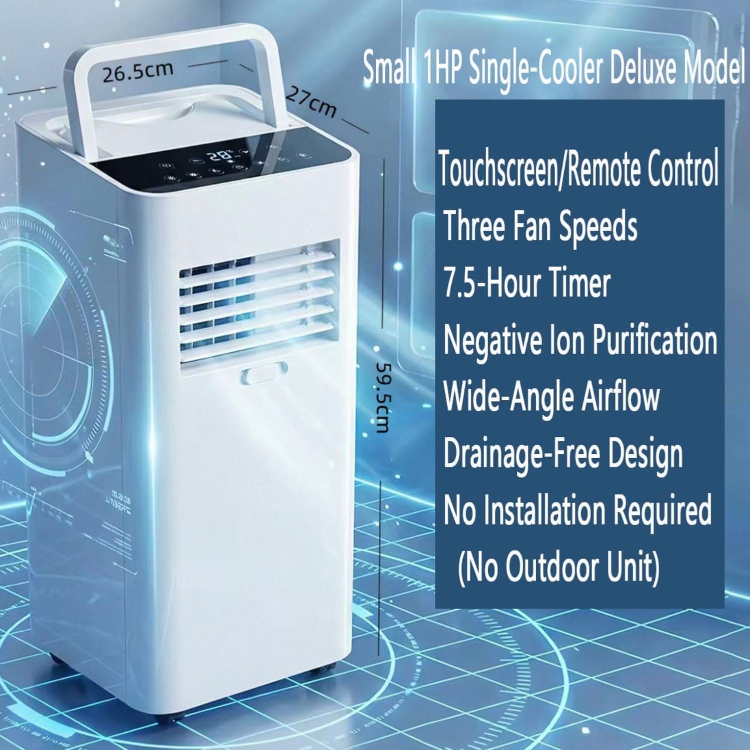 Condizionatore Portatile 7000 BTU per Stanze Fino a 30mq, Raffreddamento Rapido, Deumidificatore, modalità Silenziosa 30dB, Timer 24H, Kit Finestra Incluso