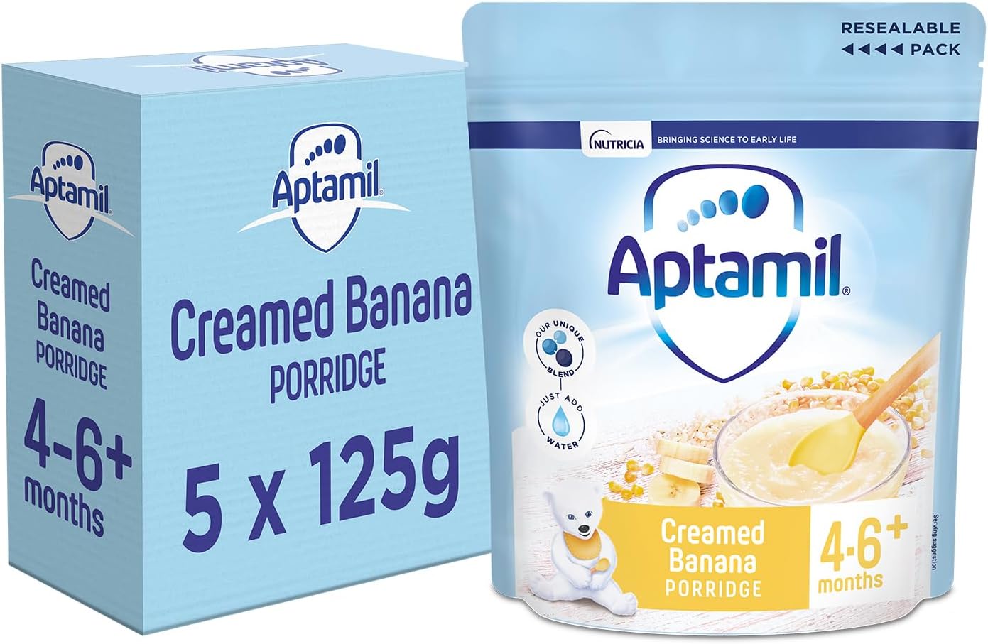 Creamed Banana Porridge Baby Food Cereal, 4-6+ Months, 125g (Pack of 5)