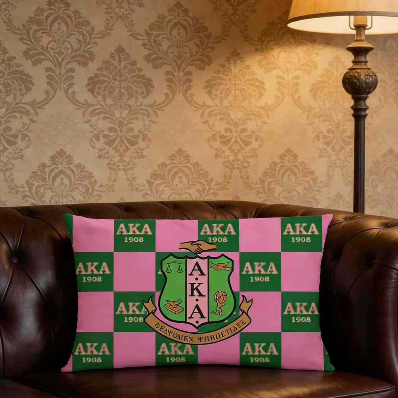 RYKEEN AKA 1908 Throw Pillow Cover 12 X 20 Inch Abbreviation Hip Hop Style Pink Green Pillow Case for Women Girls Couch Bed Office Bedroom Decor Square Velvet Throw Pillow Cover (Green 6) image 2