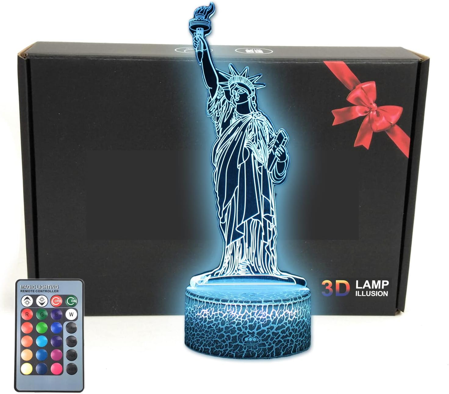 Statue of Liberty 3D Illusion Lamp, LED Night Light with 16 Colors & Remote Control, Acrylic Desk Lamp for Bedroom Decor, Gift for Men, Women, Kids, Dad, Teens, Home Decoration