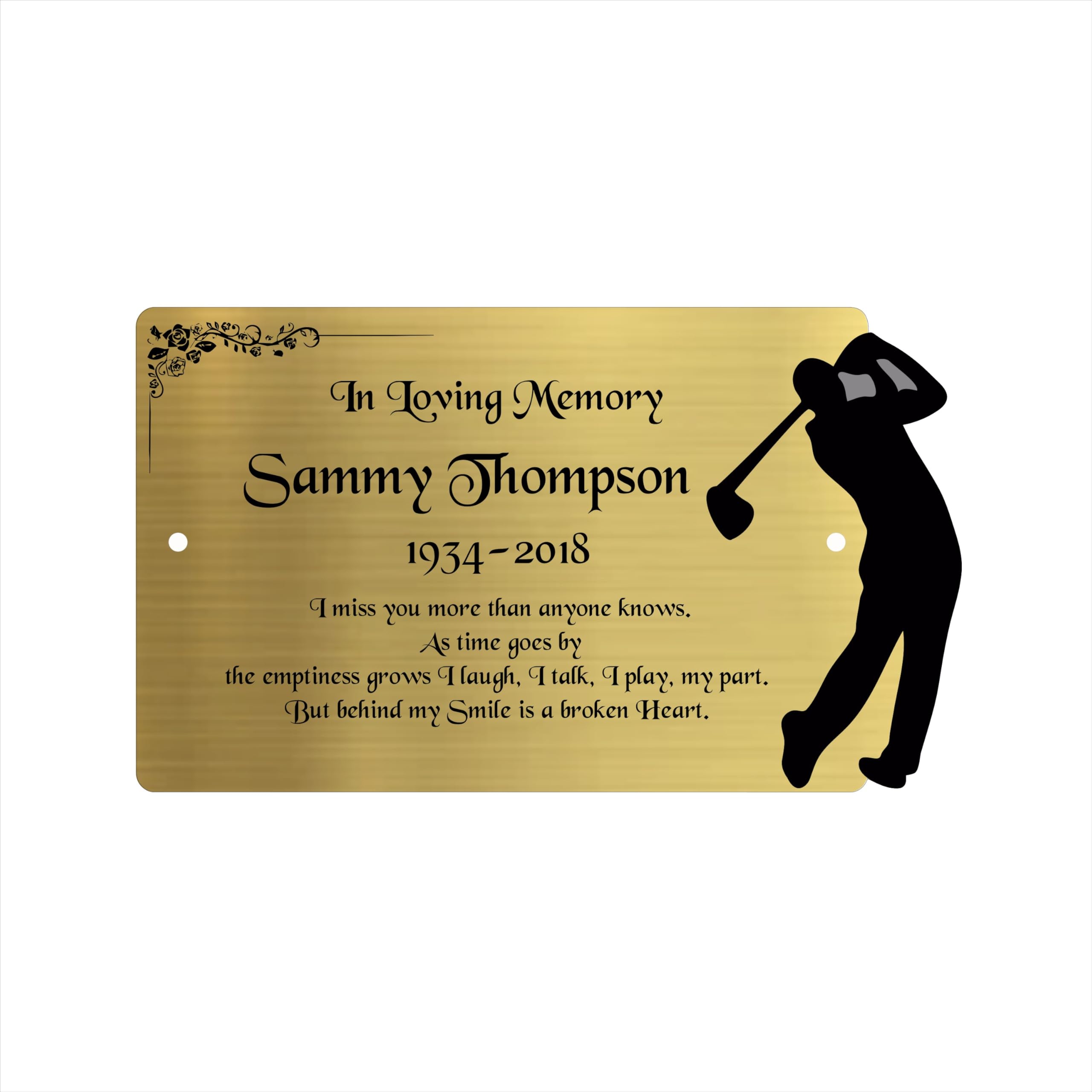 Personalised Memorial Plaque, 6x4 Engraved Bench Plaques, Engraved Tree Sign, Silver, Weatherproof, Grave, in memory of a loved one (Gold Golf)