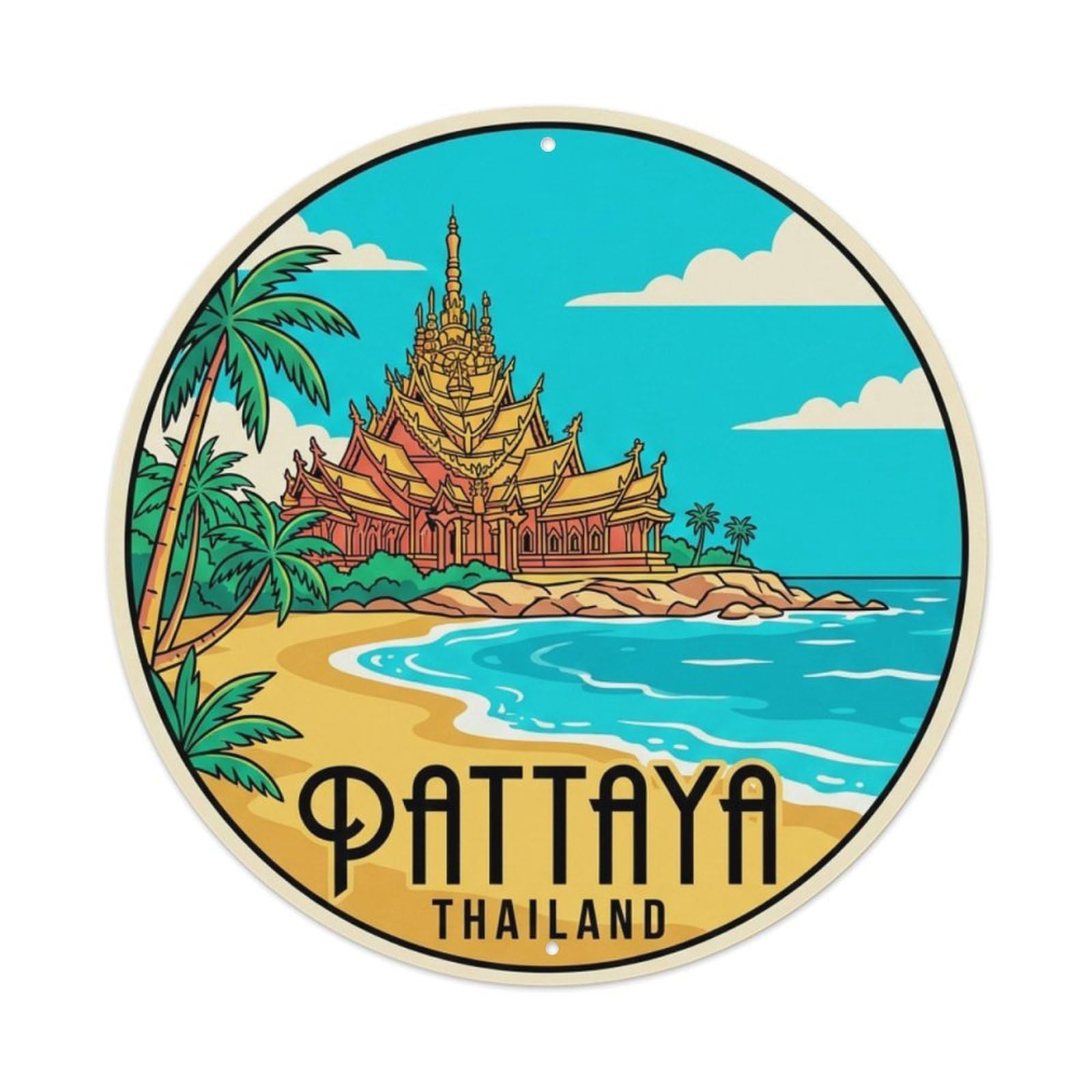 Pattaya Thailand Retro Travel Destination Landmark Metal Tin Sign