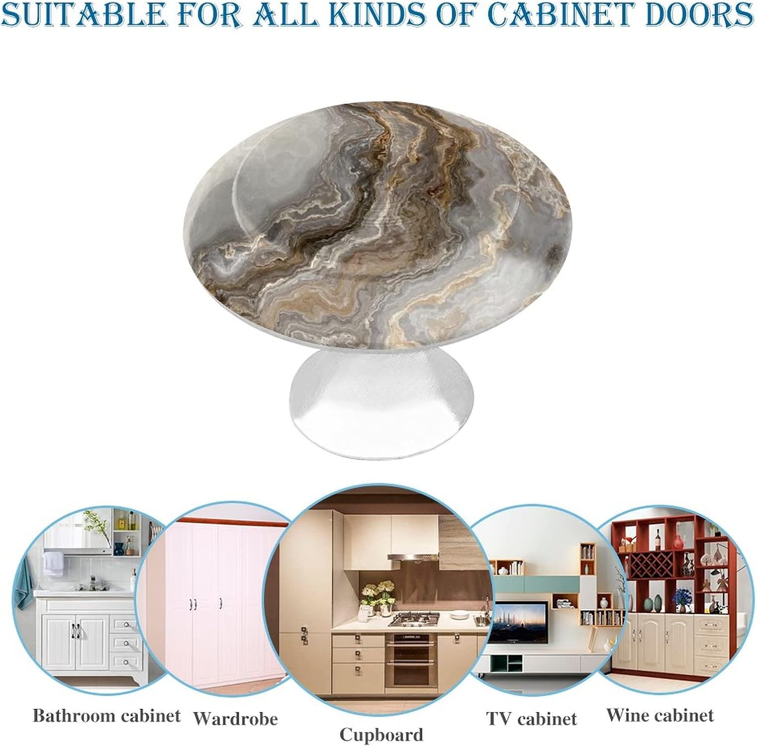 Grey Brown Curly Marble with Golden Veins Abstract Texture Round Drawer Cabinet Knobs Handles, Knobs with Screws Pulls Decor for Home Office Kitchen Bedroom Bathroom Dresser Wardrobe