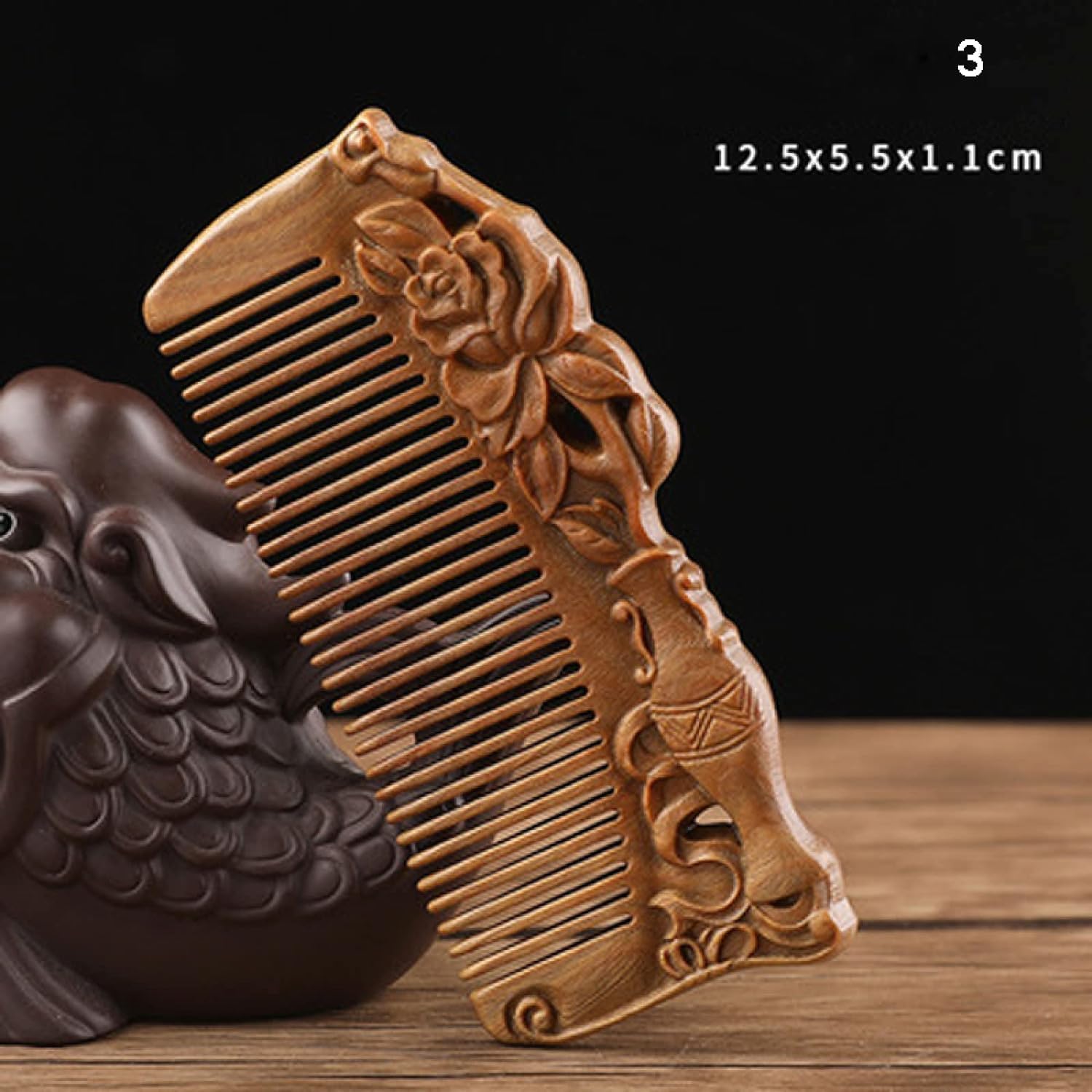 grzebień, grzebień z szerokimi zębami do loków, Hand carved Sandalwood Craft Comb Natural Green Sandalwood Embossed Wooden Comb Wooden Comb Gift,07 (Color : 3)