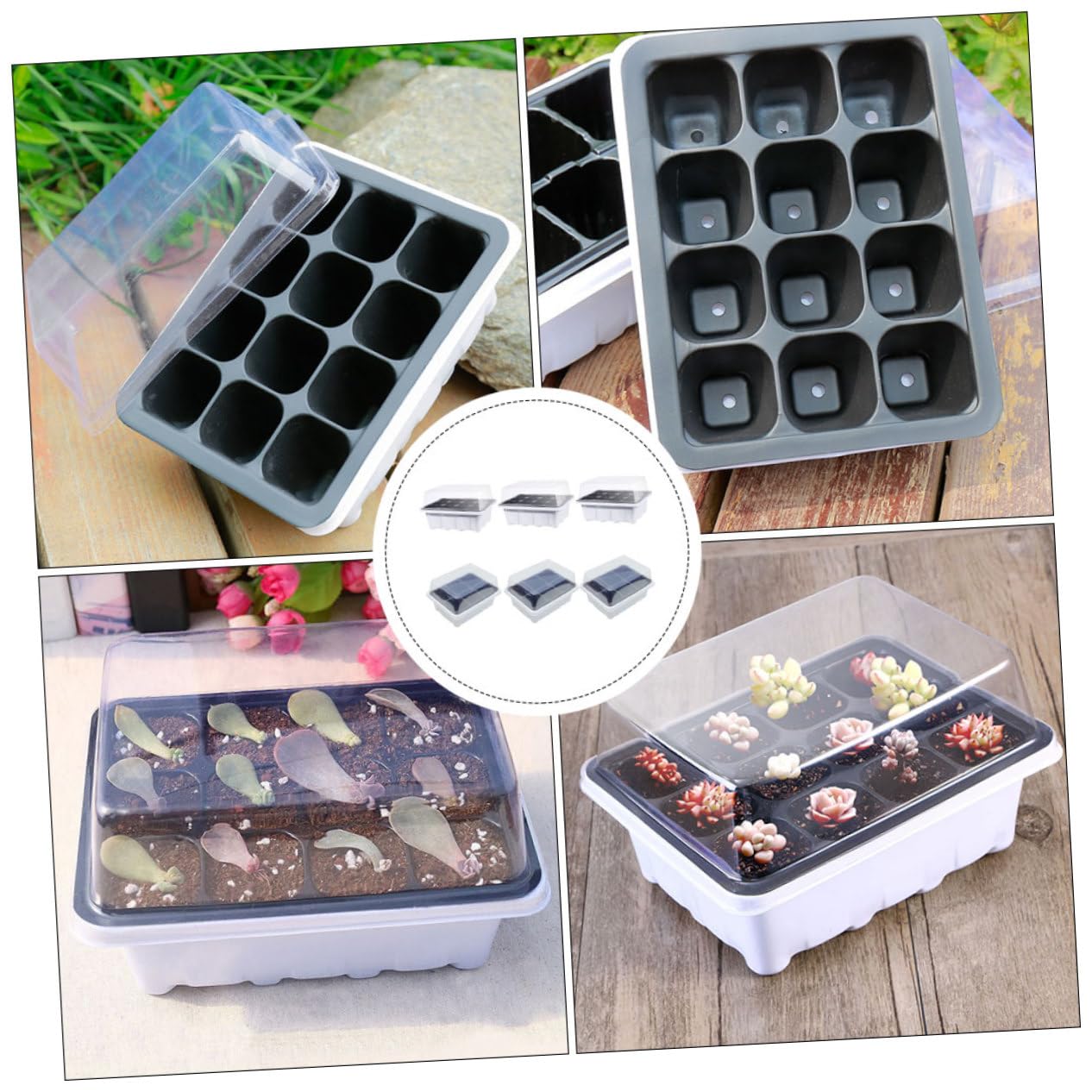 Kisangel 2 Set Vassoi per Germinazione Piante Vassoi per Avviamento Piante Celle per Sementi per Terrazzi 6 Pezzi*2