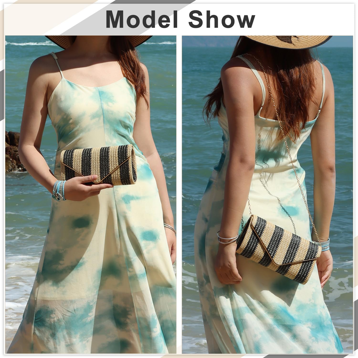 SUKUTU Straw Clutch Purse for Women Woven Evening Envelope Bag Summer Beach Crossbody Handbag with Chain Strap