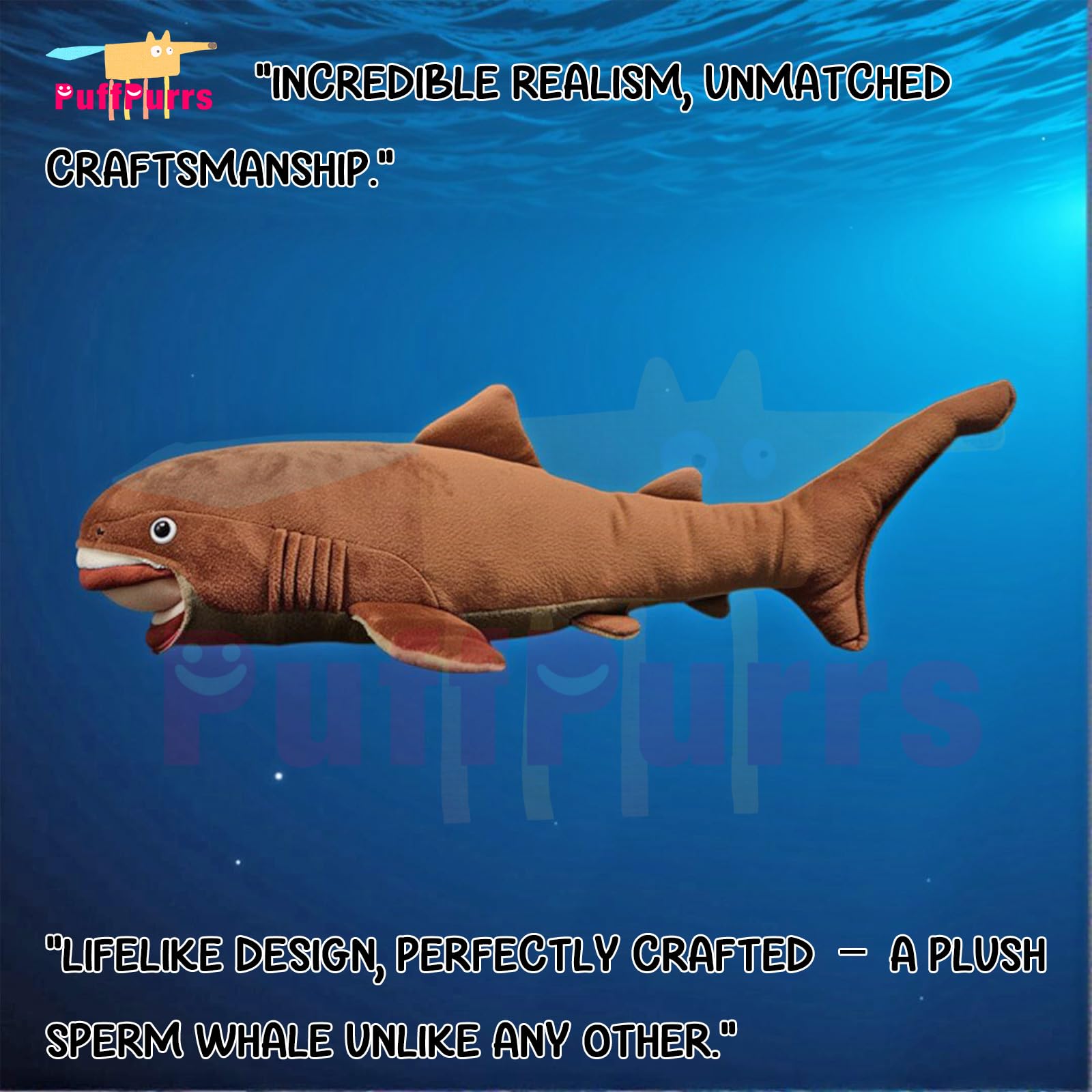 PuffPurrs Lifelike Megamouth Shark Plush Toy, Realistic Megachasma Pelagios Teddy Stuffed Animal - Image 3