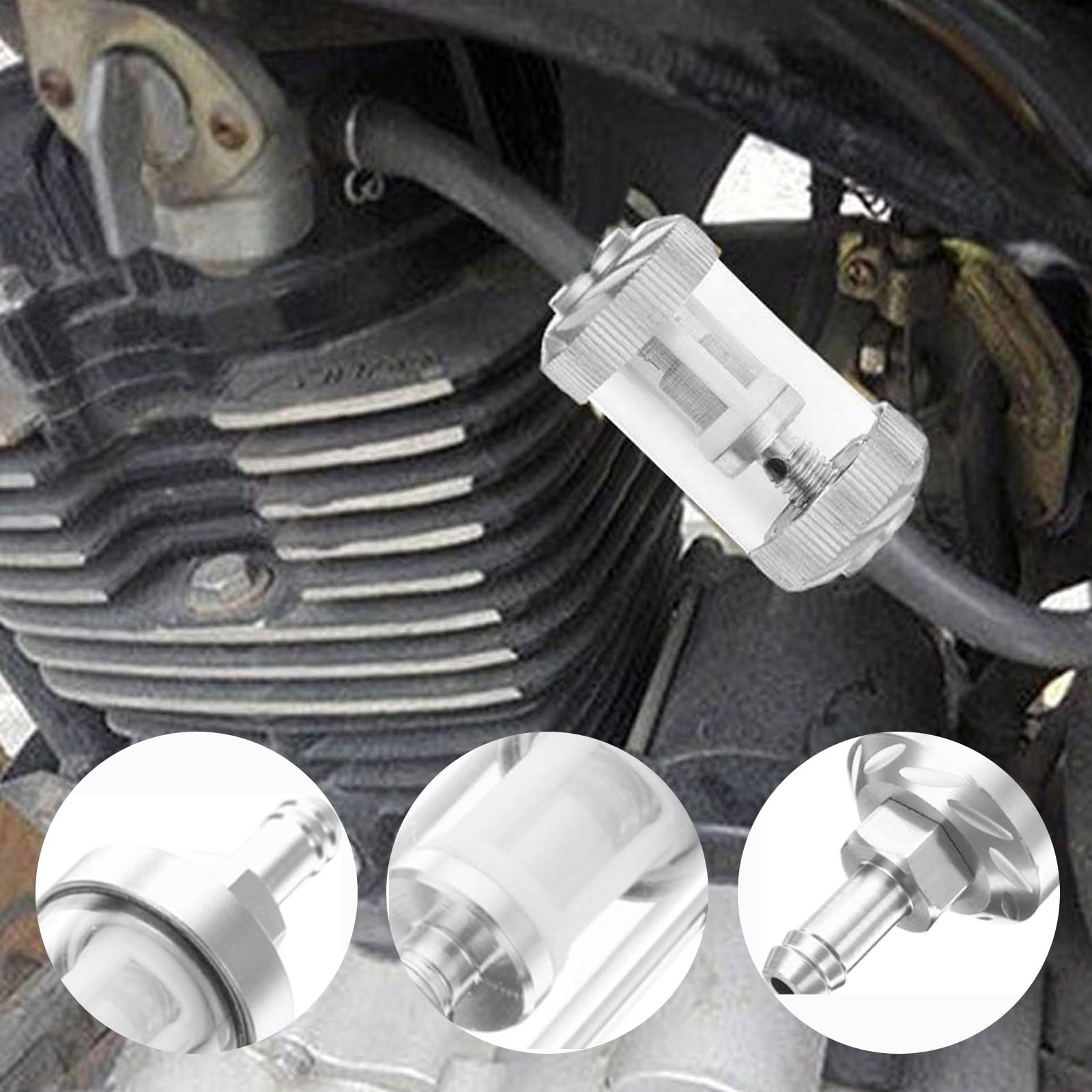 Filtre à Essence Moto 8mm - Verre Transparent + Aluminium - Universel Pour Moto, ATV, Mini Bike