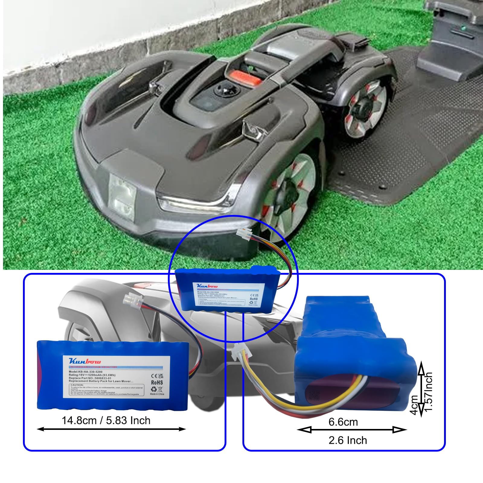 Batteria di ricambio per robot tosaerba Husqvarna Automower 320, 330X, 420, 430, 430X, 430X, 440, 450X, 520, 550, ricambio per Husqvarna Automow batteria 580 68 33-01,580 68 33-02. 18 V/93 6 Wh