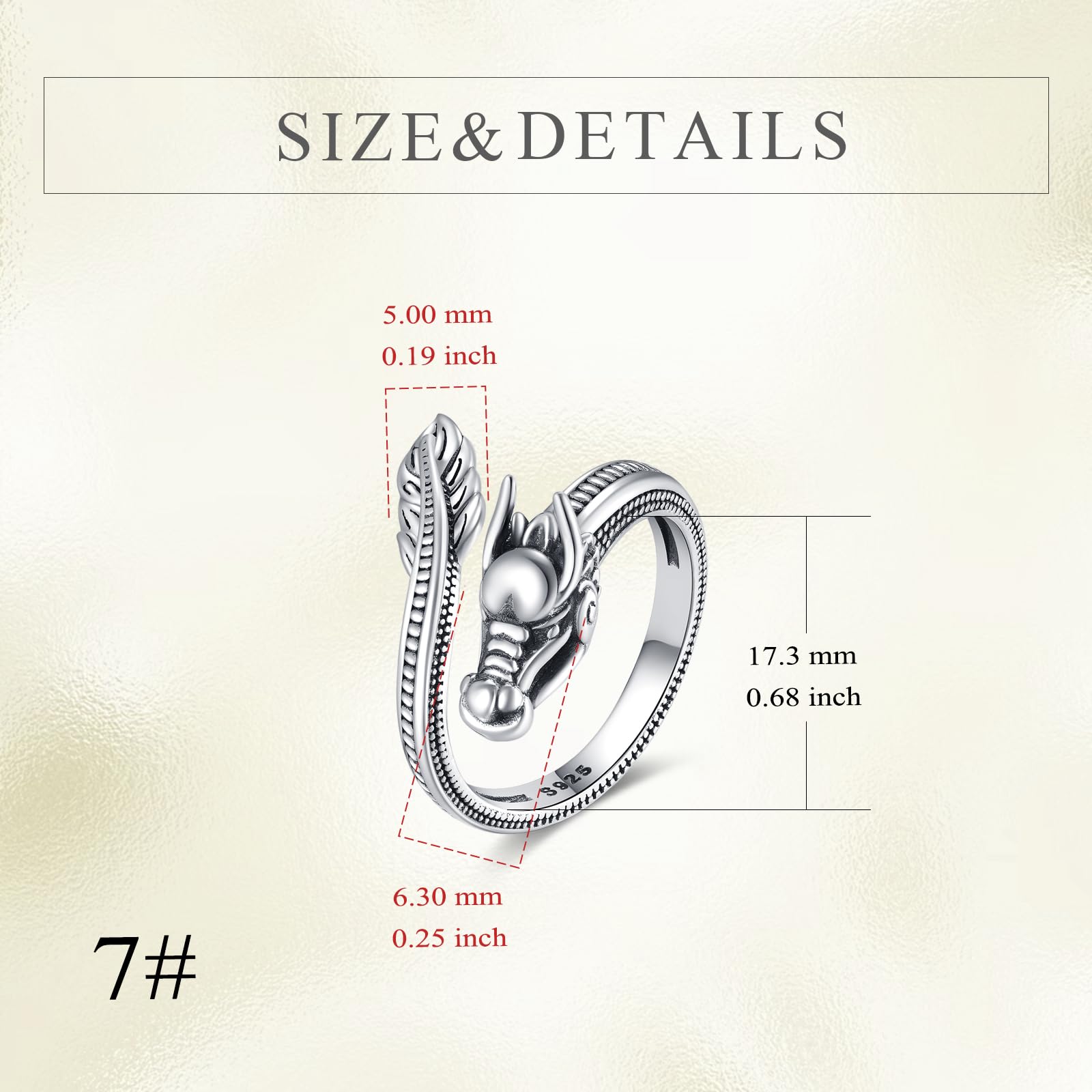 Drachen Ring 925 Sterling Silber Verstellbarer Öffnungsring Mythischer Schmuck Geschenk für Männer Frauen