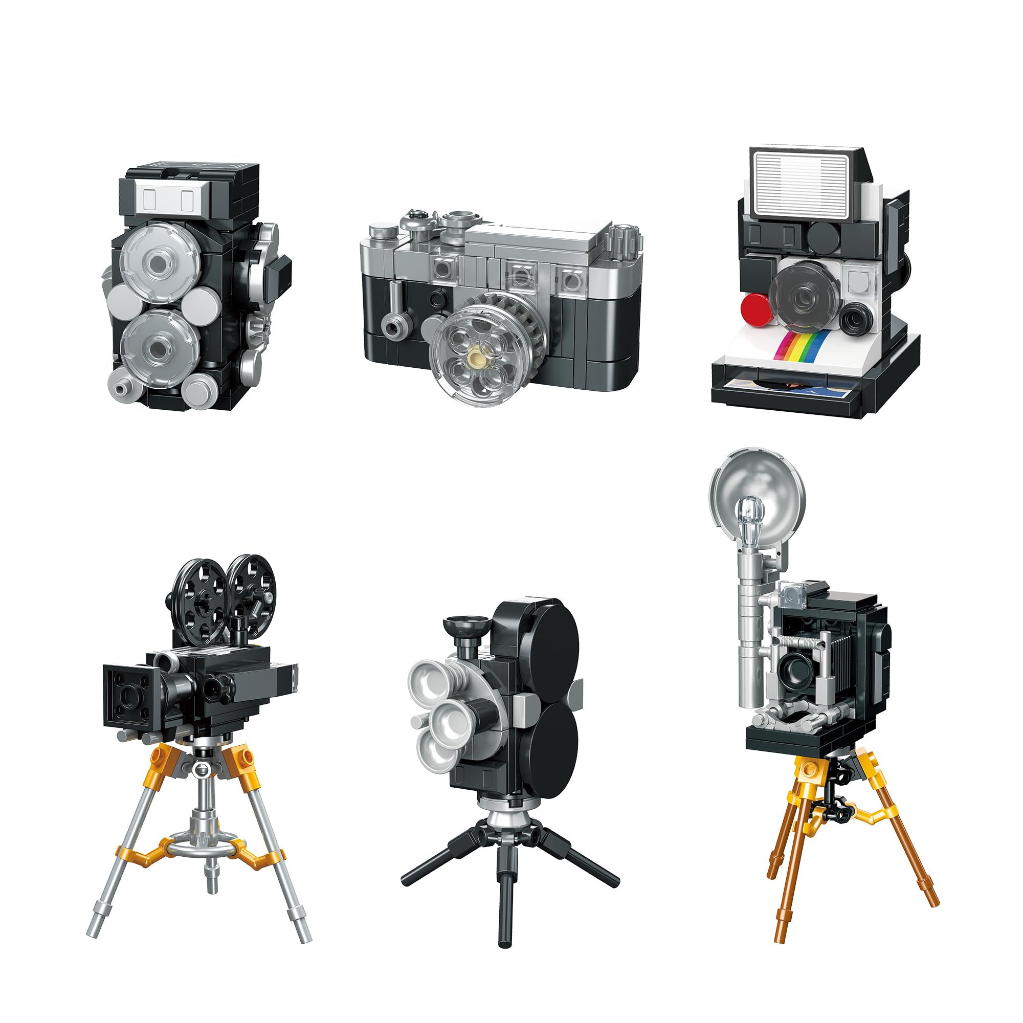 MEIEST 6 Packs Retro Camera Building Blocks Set,Cute Collectible Vintage Particle Construction Building Bricks,Creative Gift Home Office Retro Decor