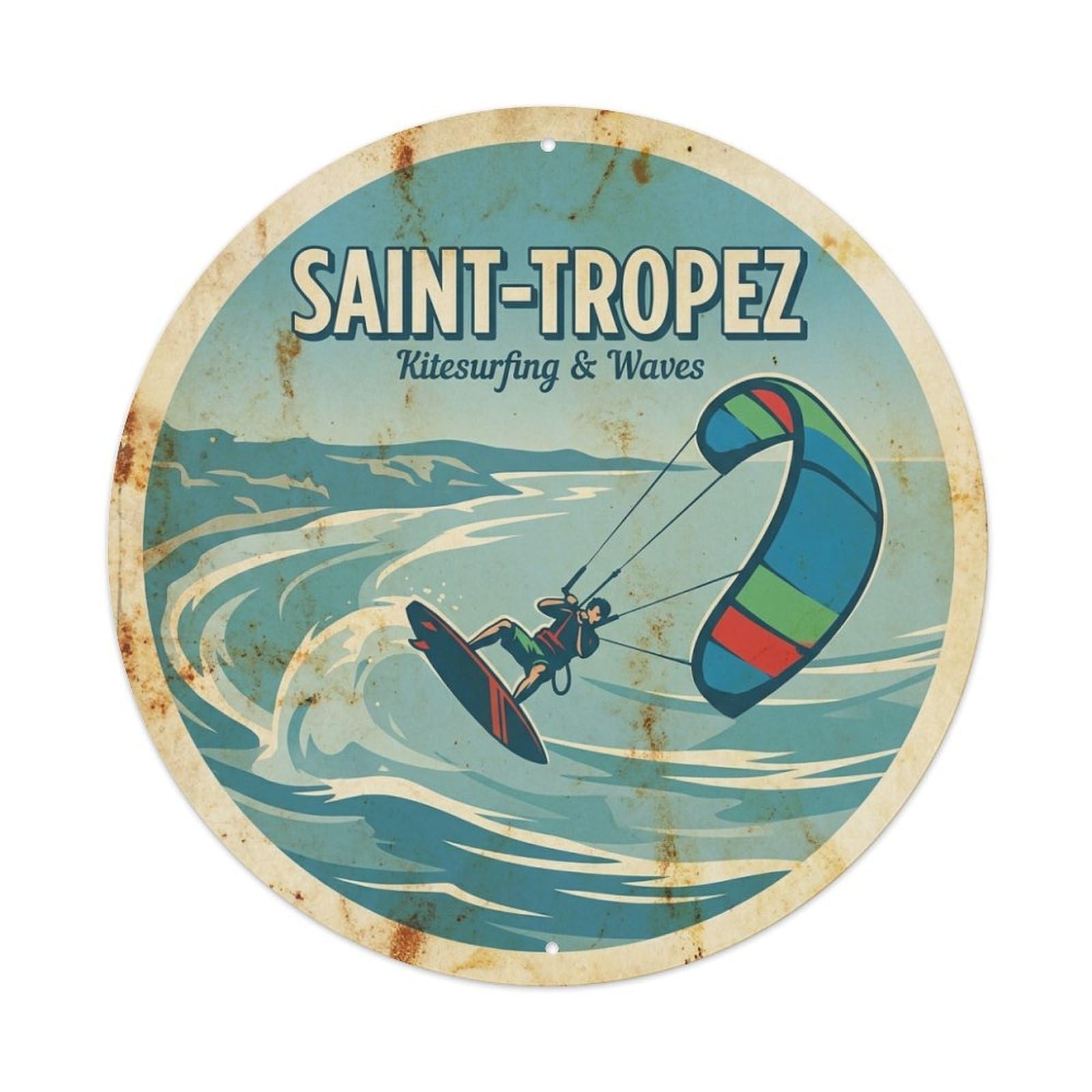 French Riviera Saint Tropez Kitesurfing Waves Travel Metal Tin Sign