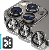 Vista 8 de Tensea Protector de lente de cámara para iPhone 14 Pro Max, protector de lente de cámara de vidrio templado 9H, protector de pantalla, anillo